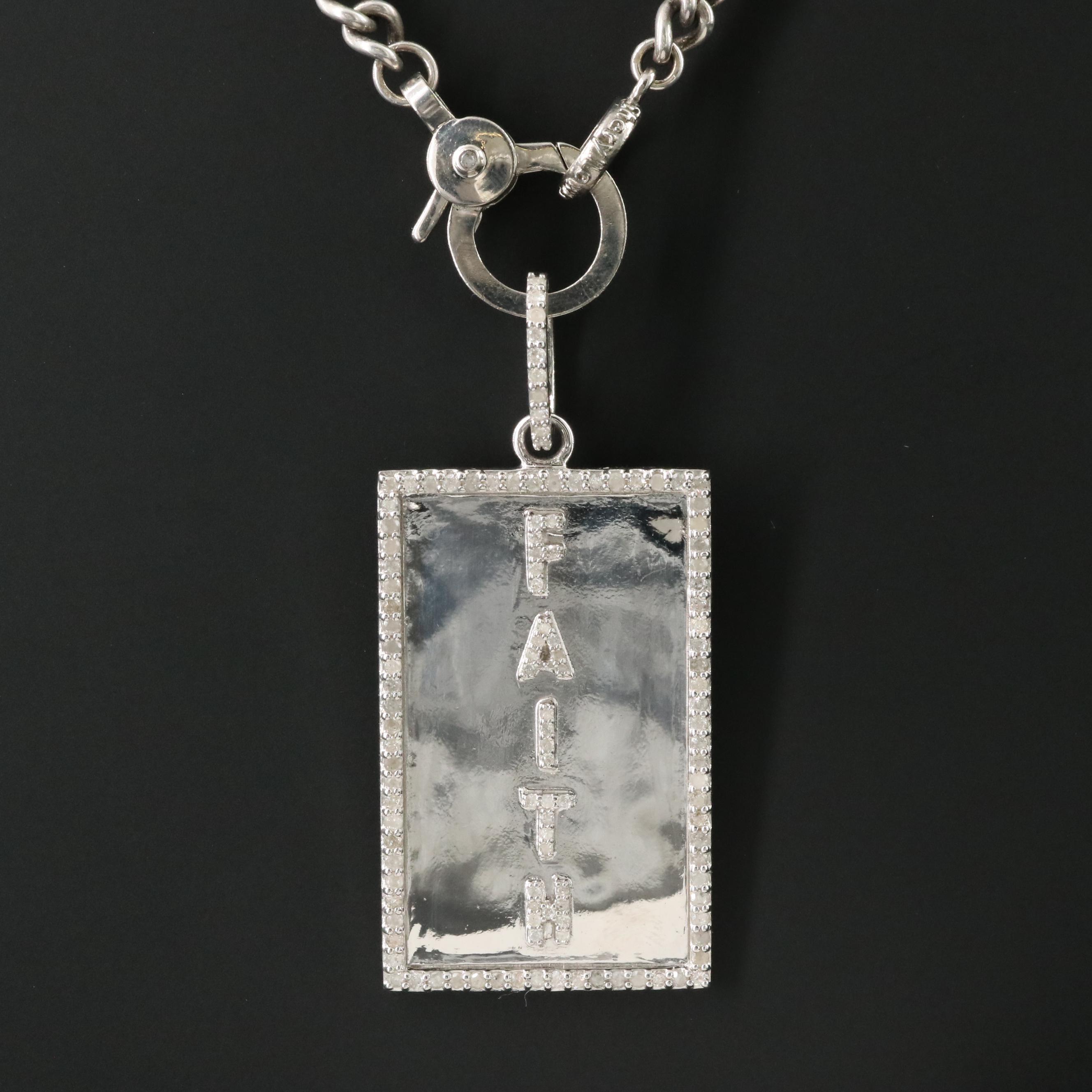 Sheryl Lowe Sterling Diamond "Faith" Pendant and Curb Chain