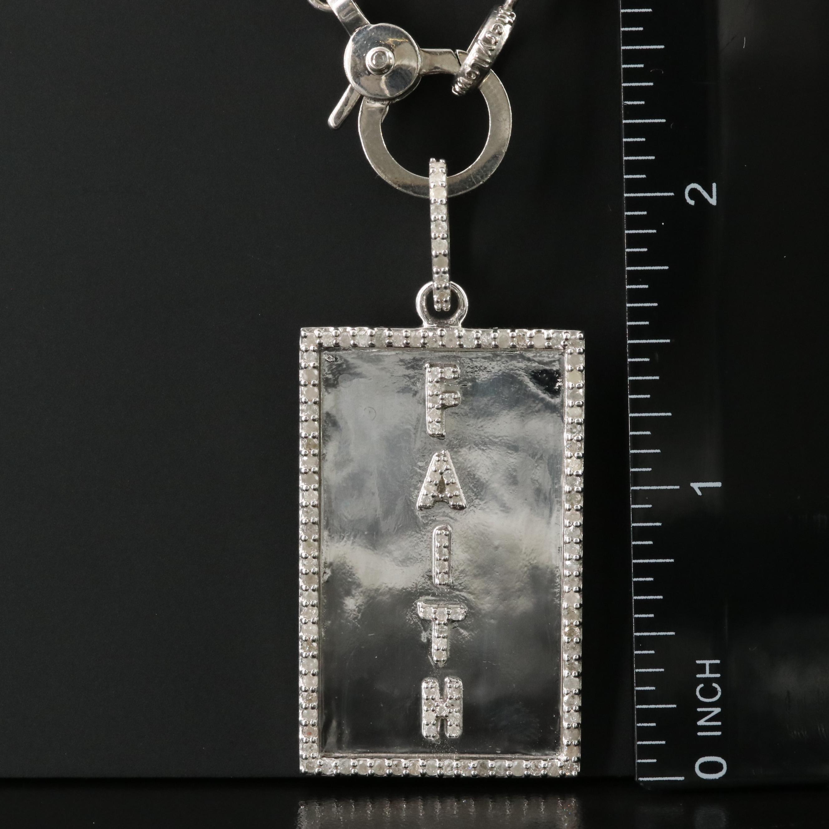 Sheryl Lowe Sterling Diamond "Faith" Pendant and Curb Chain