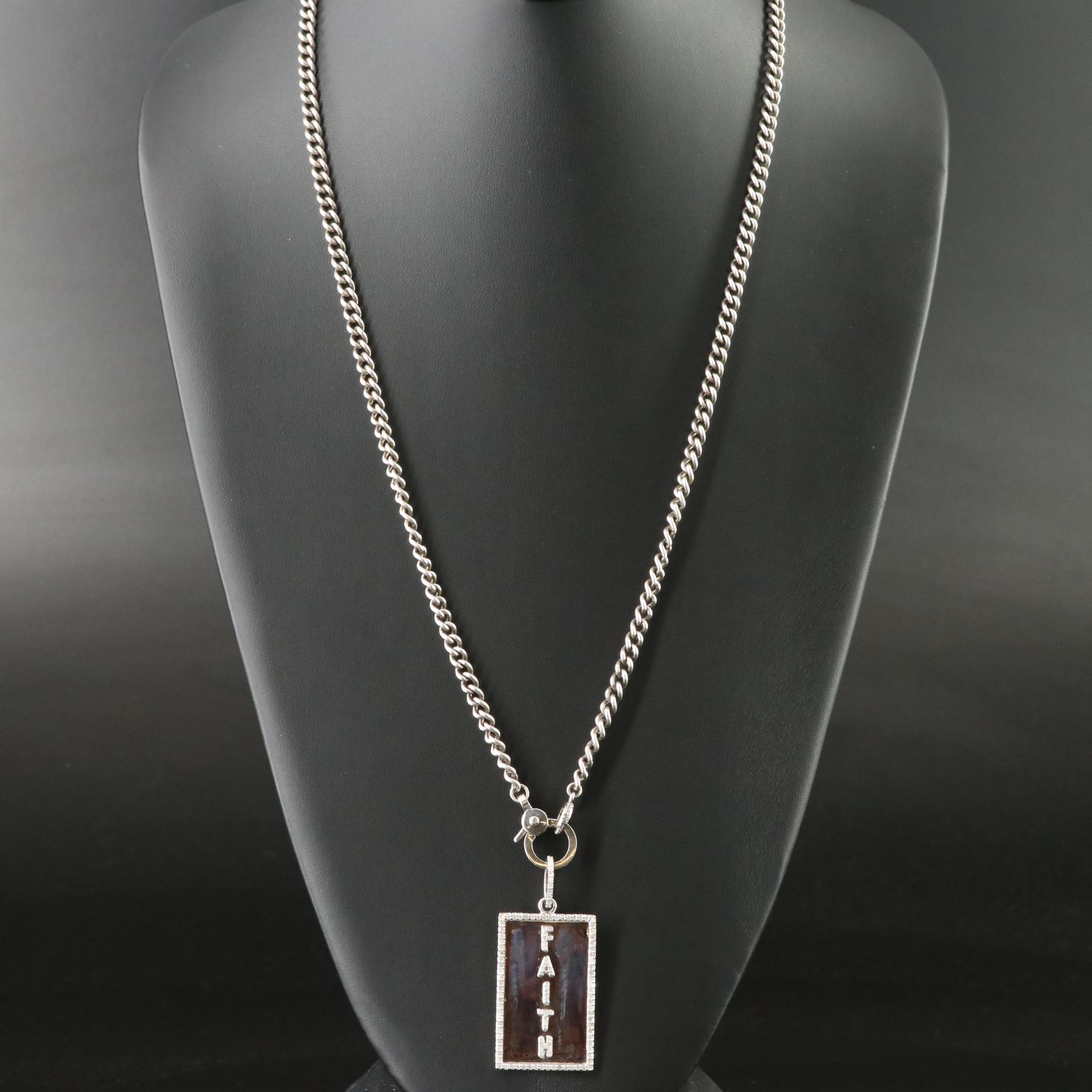 Sheryl Lowe Sterling Diamond "Faith" Pendant and Curb Chain