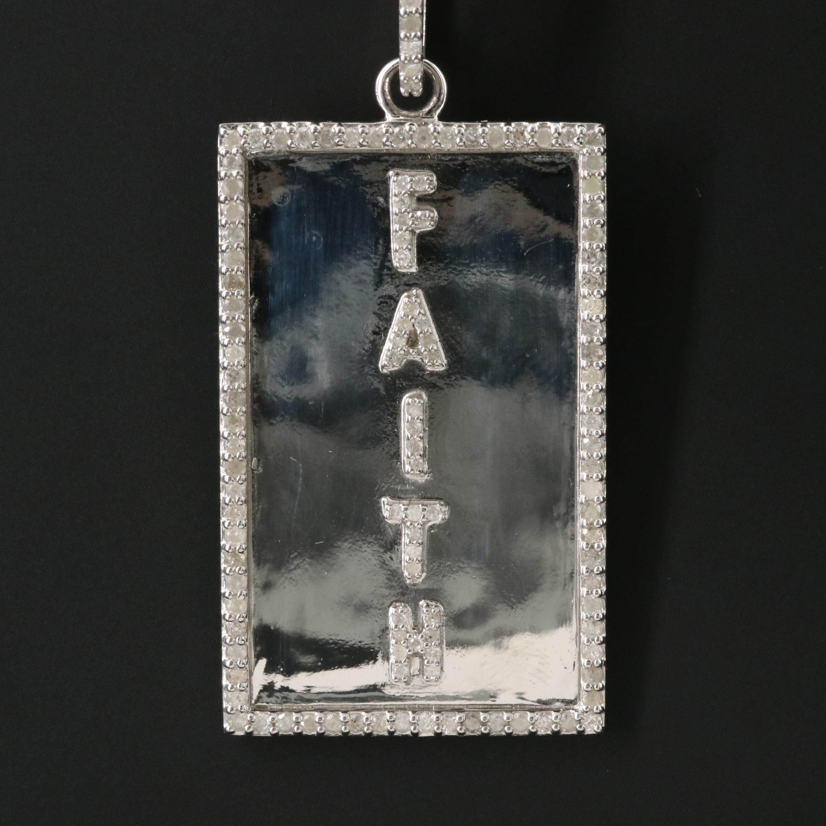Sheryl Lowe Sterling Diamond "Faith" Pendant and Curb Chain