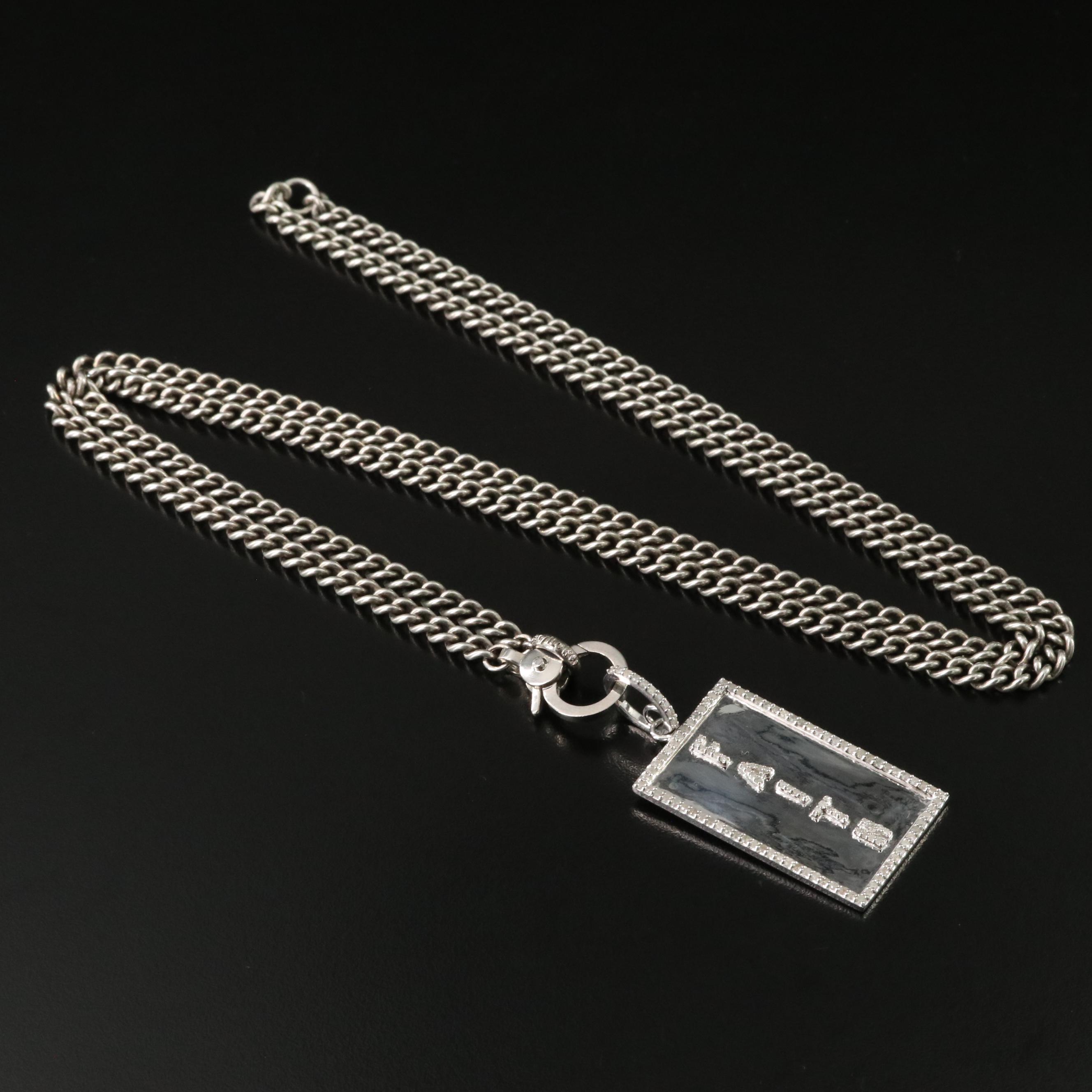 Sheryl Lowe Sterling Diamond "Faith" Pendant and Curb Chain