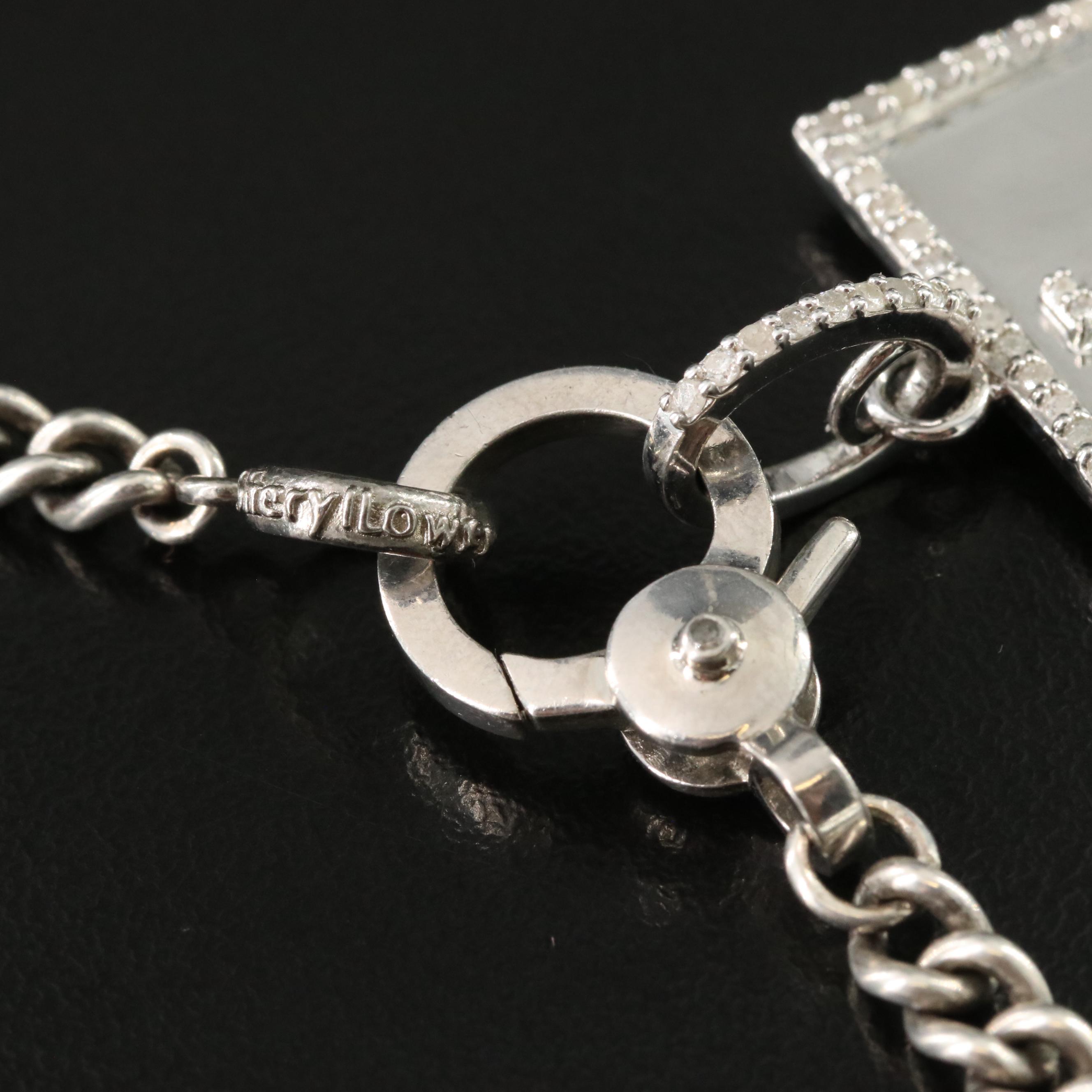 Sheryl Lowe Sterling Diamond "Faith" Pendant and Curb Chain