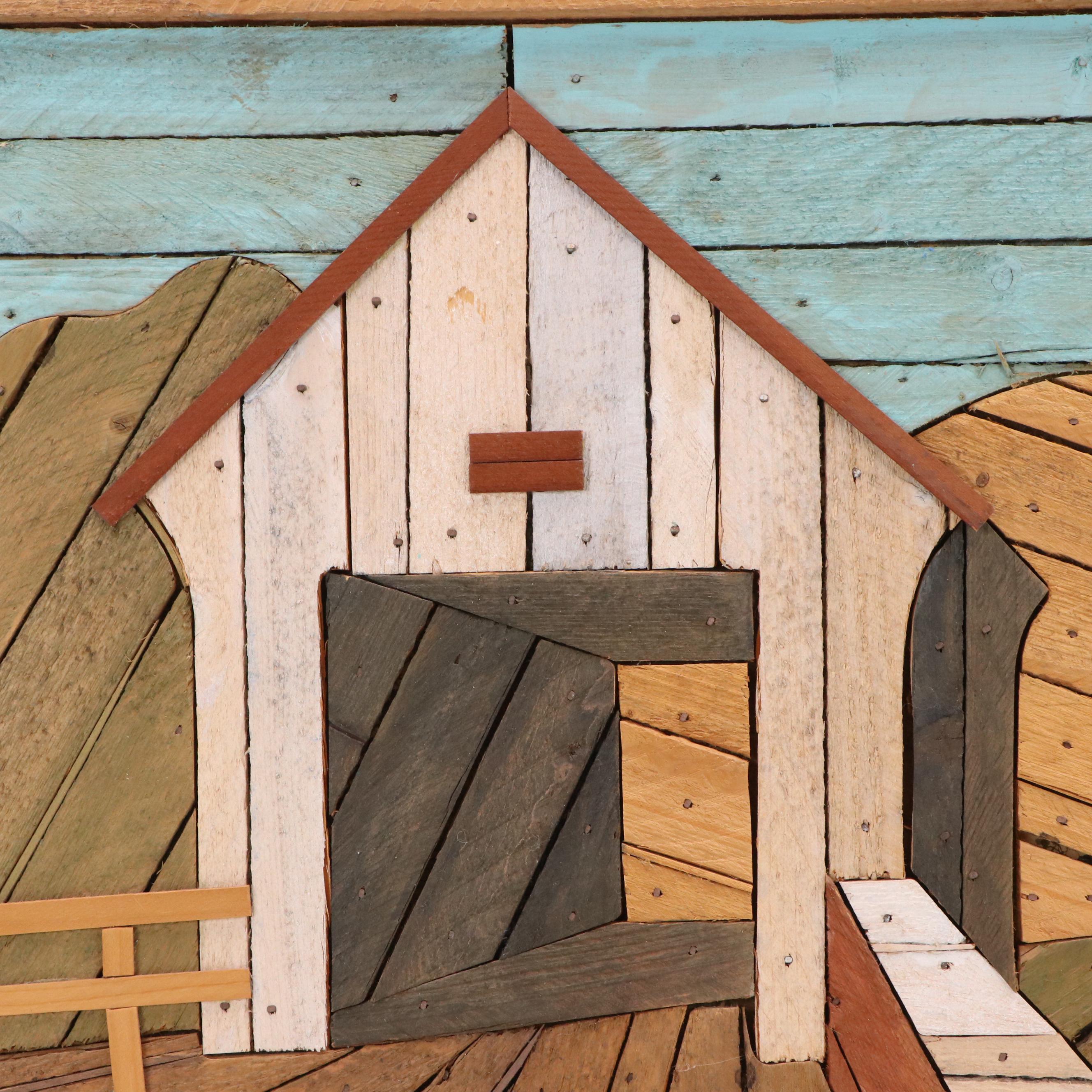 Theodore DeGroot Folk Art Style Wood Lath Art of Covered Bridge, Circa 1970