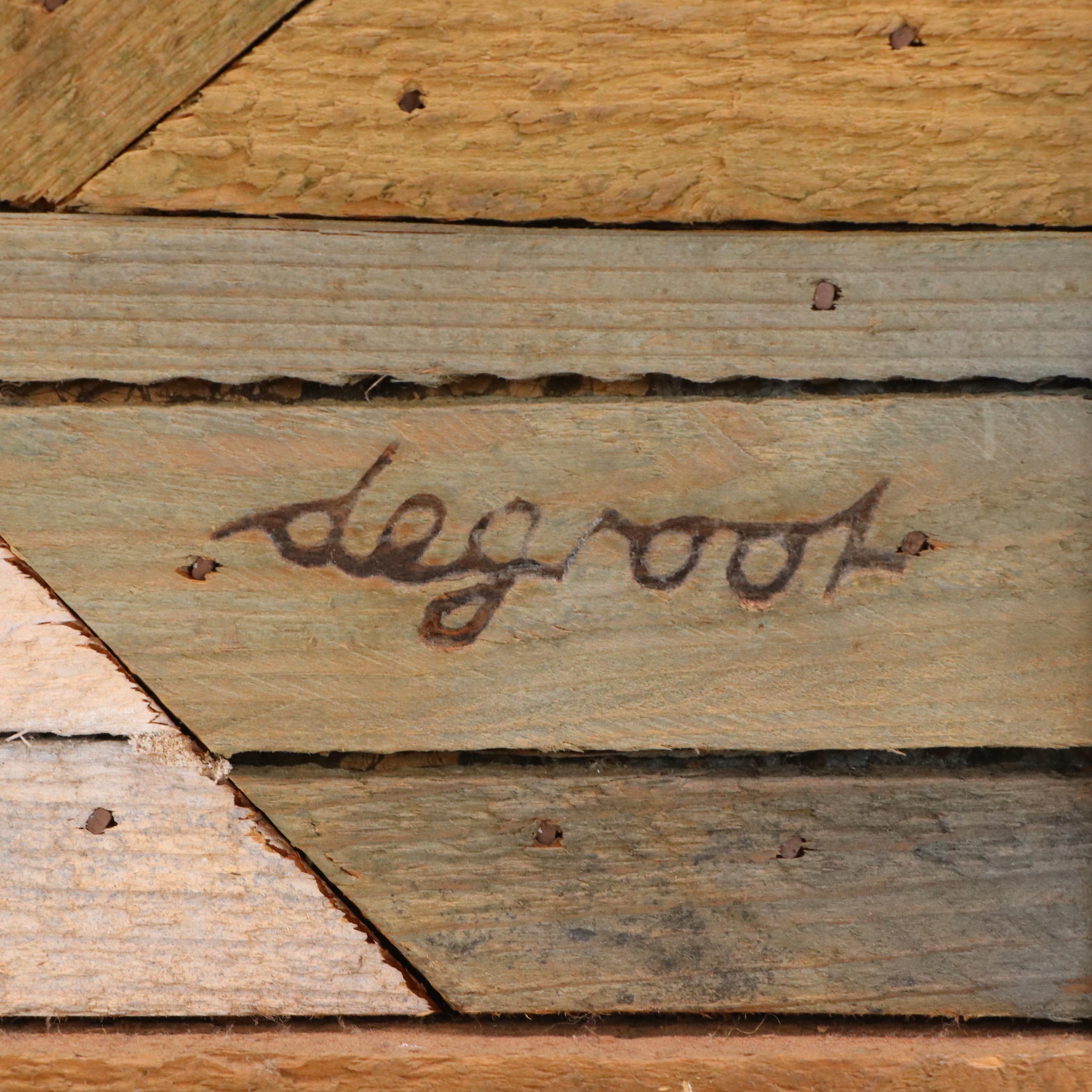 Theodore DeGroot Folk Art Style Wood Lath Art of Covered Bridge, Circa 1970