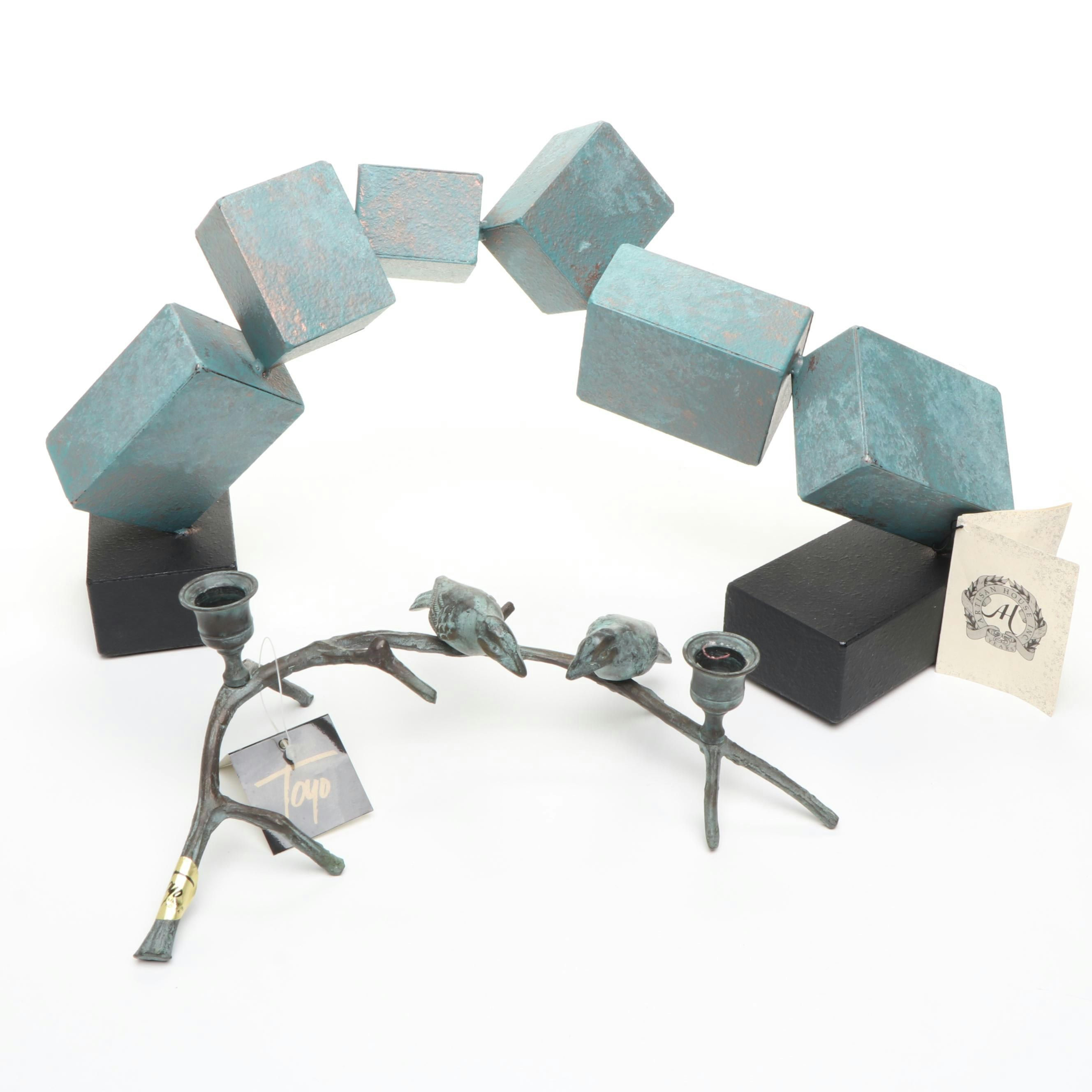 Artisan House, Inc. "Freeze Frame" Metal Sculpture with Toyo Bronze Candlestick