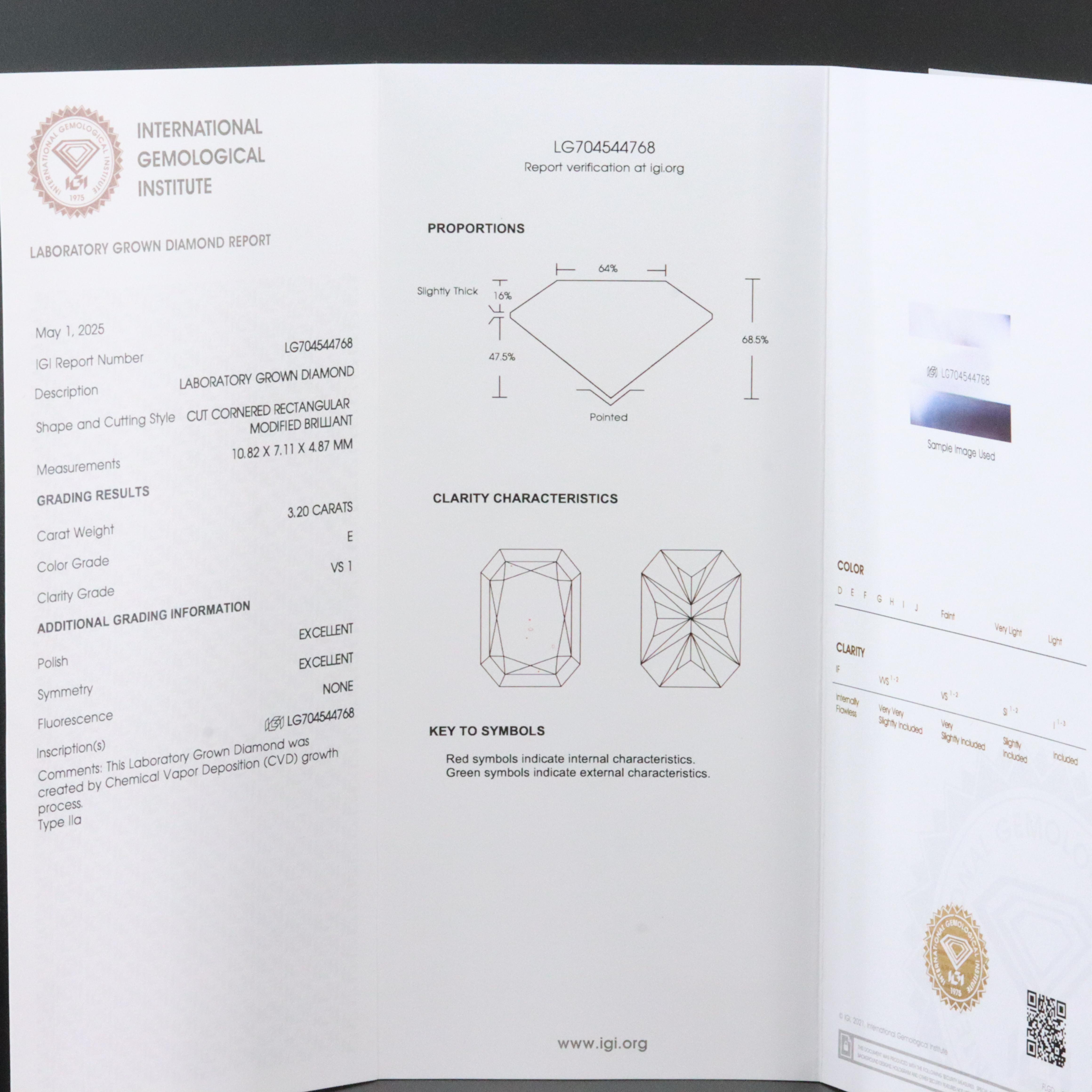 Loose 3.20 CT Lab Grown Diamond with IGI Report