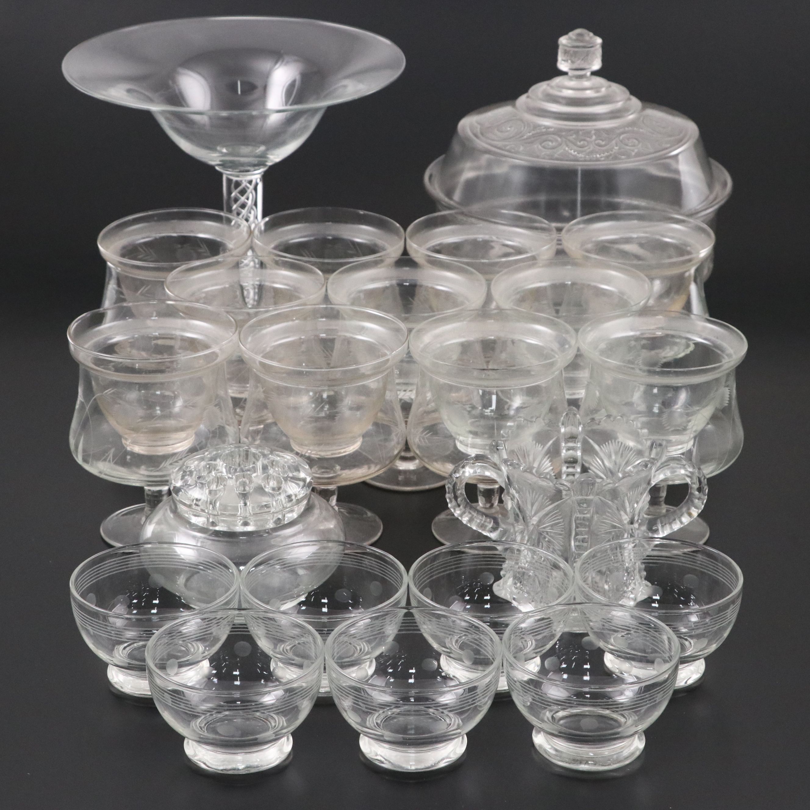 Etched Glass Seafood Cocktails, Glass Compotes, and More Glass Table Décor