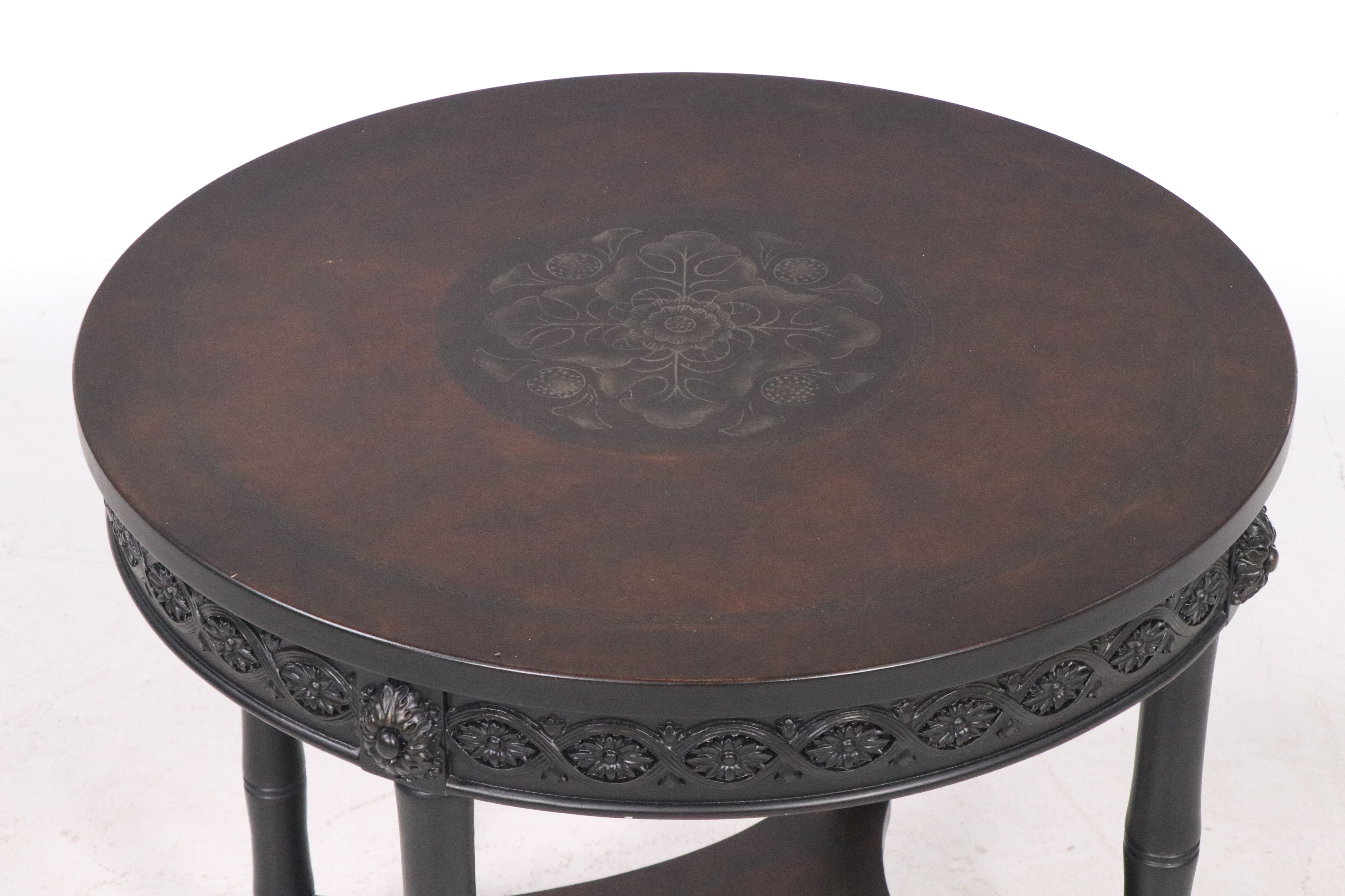 Two-Tiered Carved Ebonized Wood Center Table