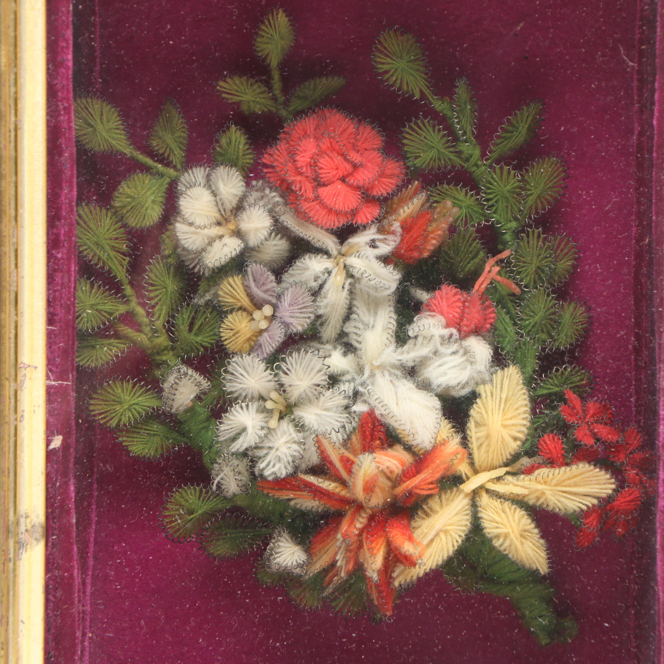 Vintage Framed Handmade Wool Bouquet