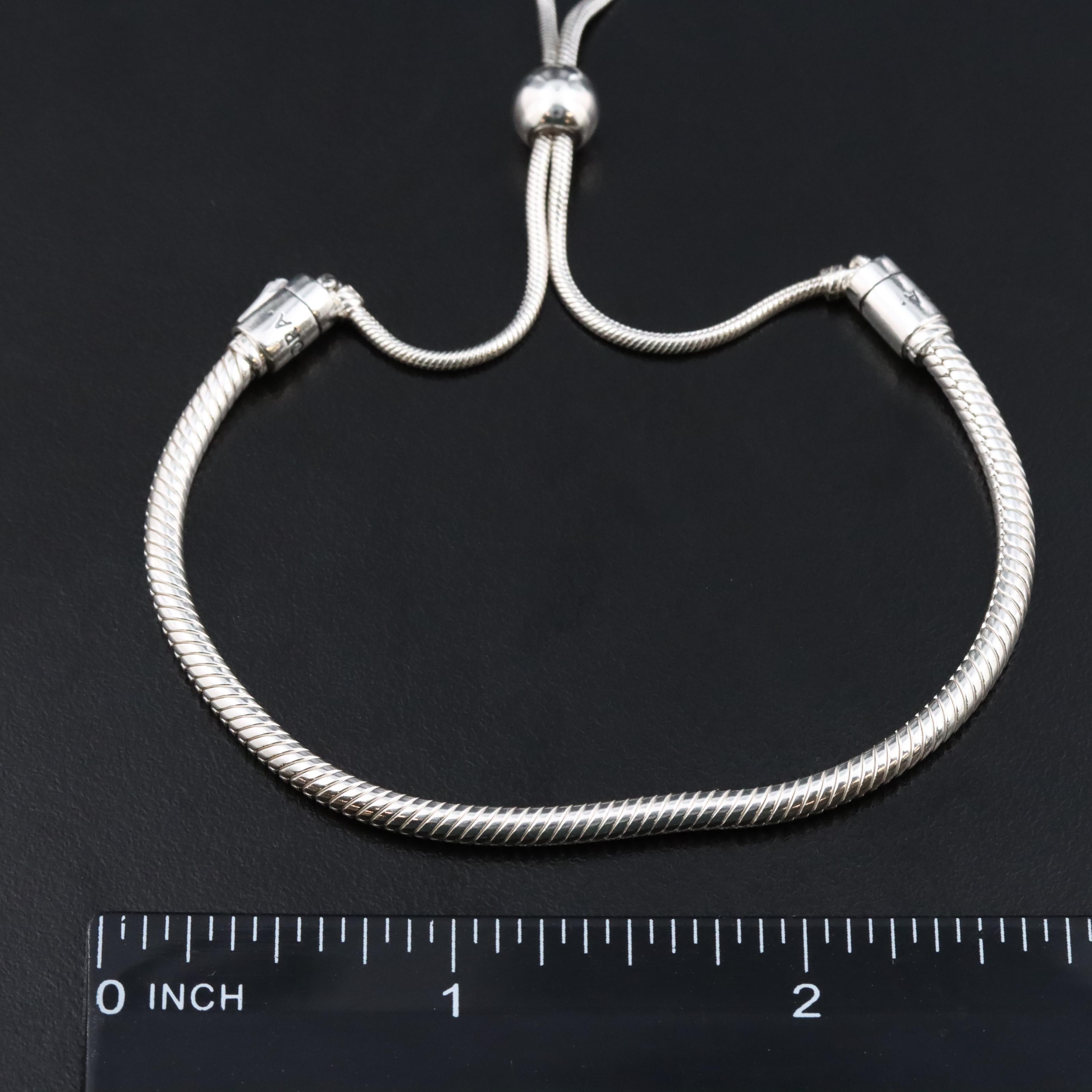 Pandora Moments Sterling Snake Chain Slider Bracelet with CZ Tassel