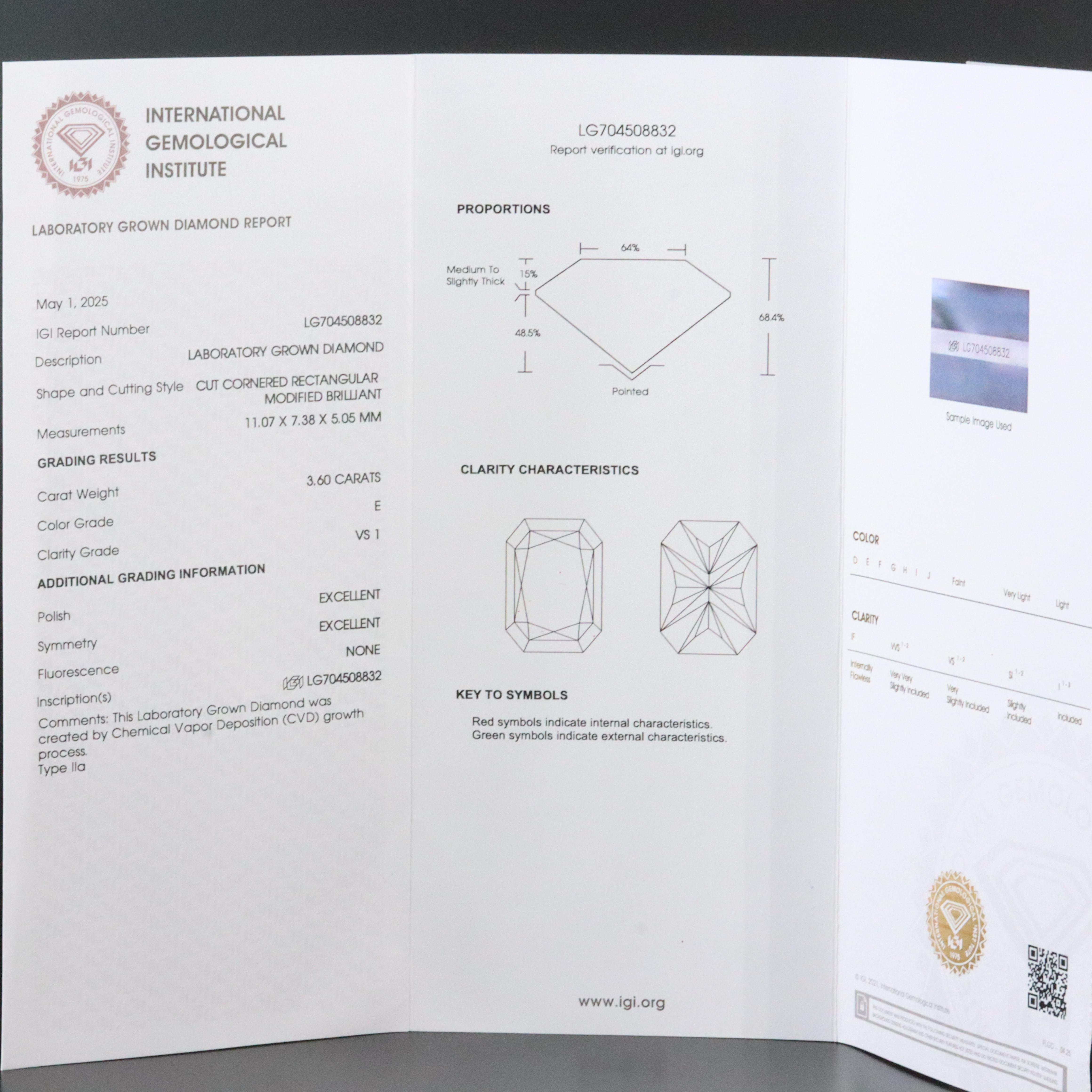 Loose 3.60 CT Lab Grown Diamond with IGI Report