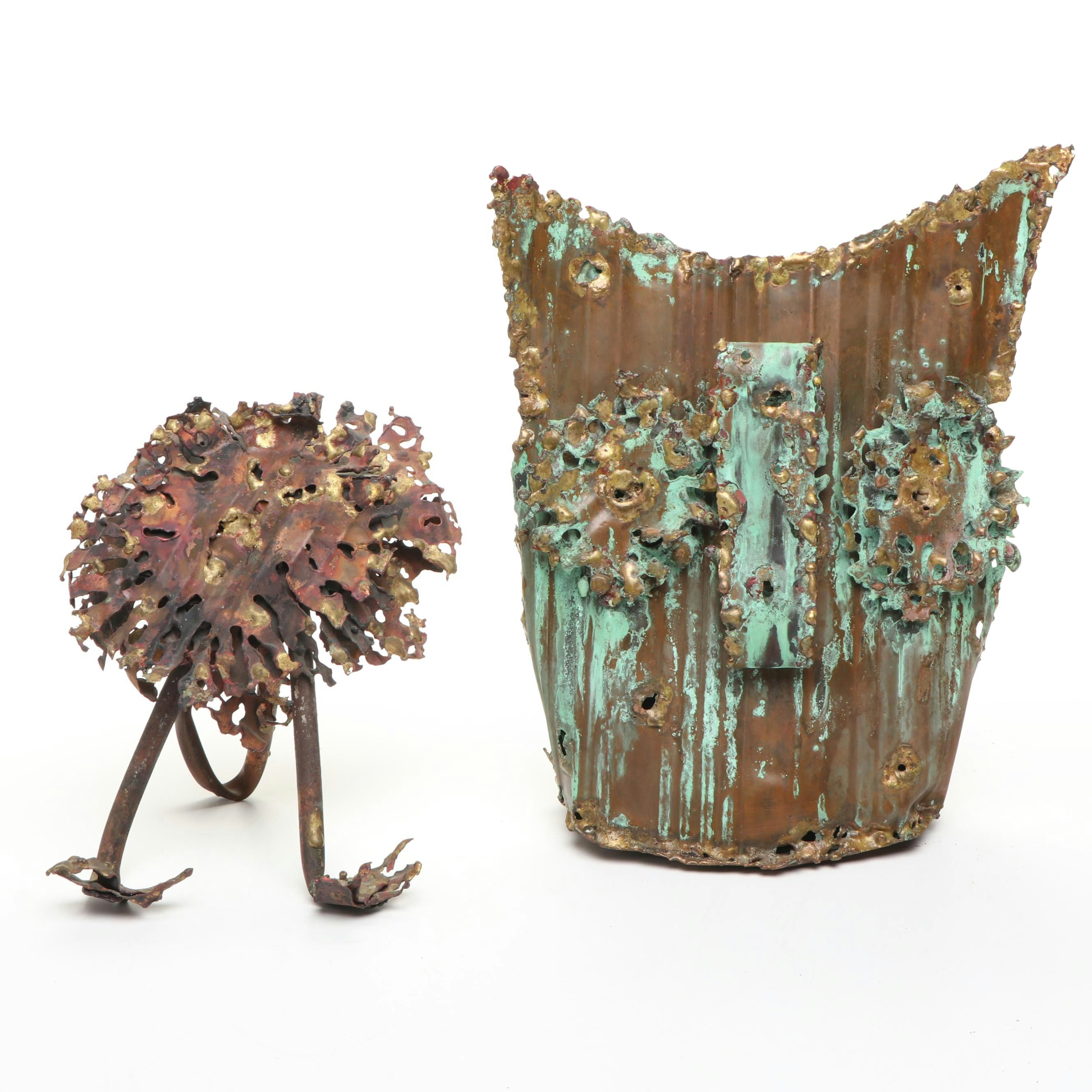 Repurposed Metal Lion and Owl Sculptures