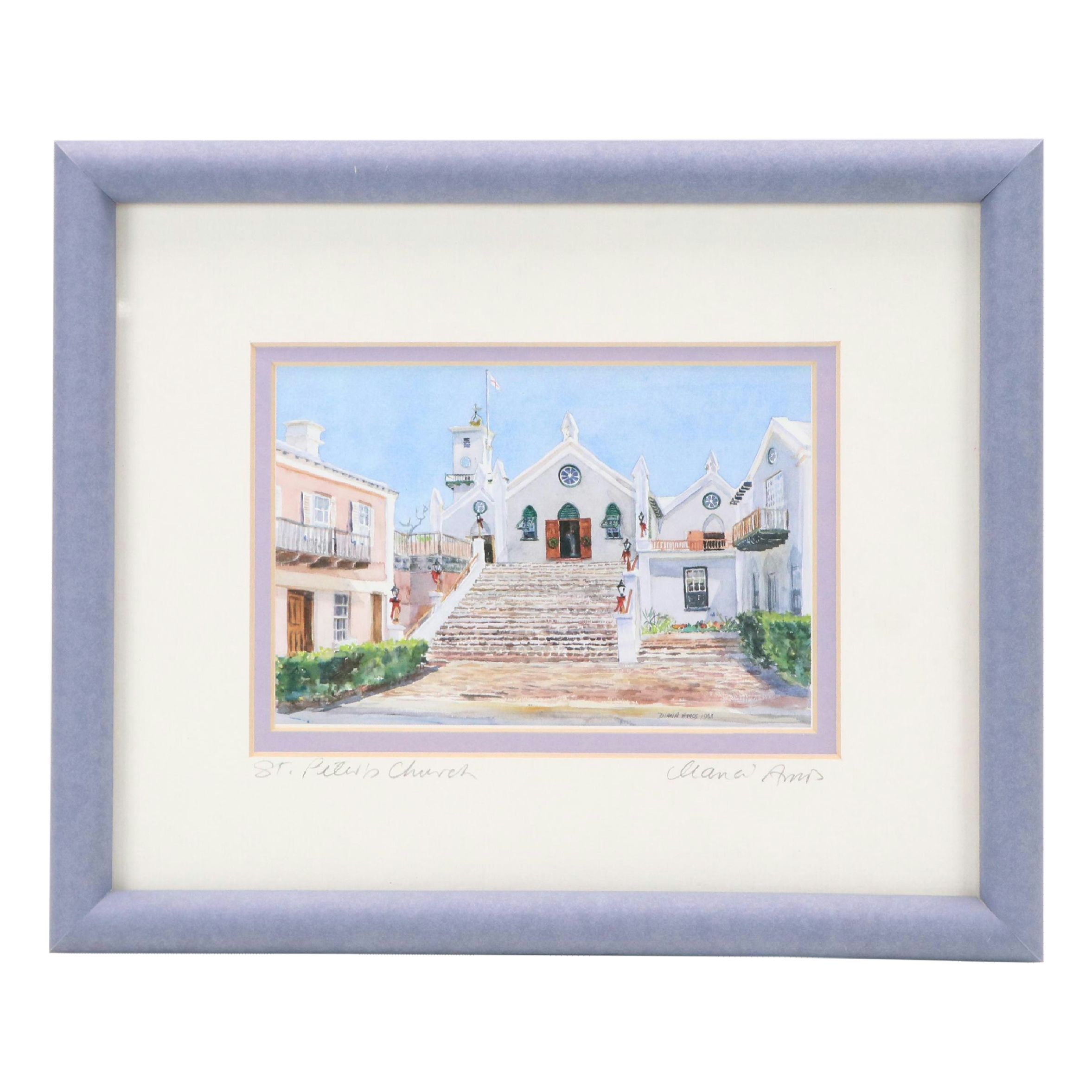 Diana Amos Offset Lithograph "St. Peter's Church," 1998