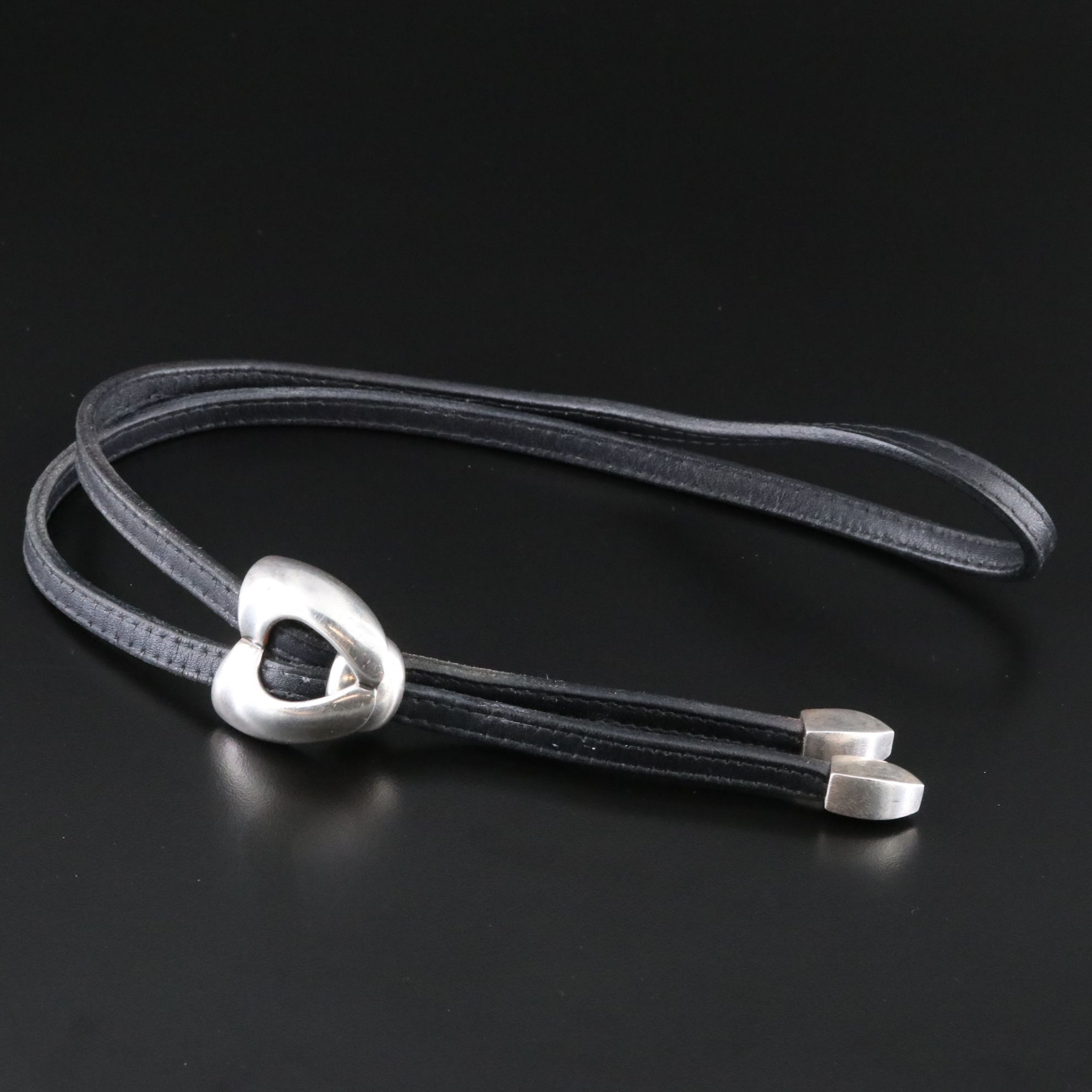 Western Sterling and Leather Bolo Tie