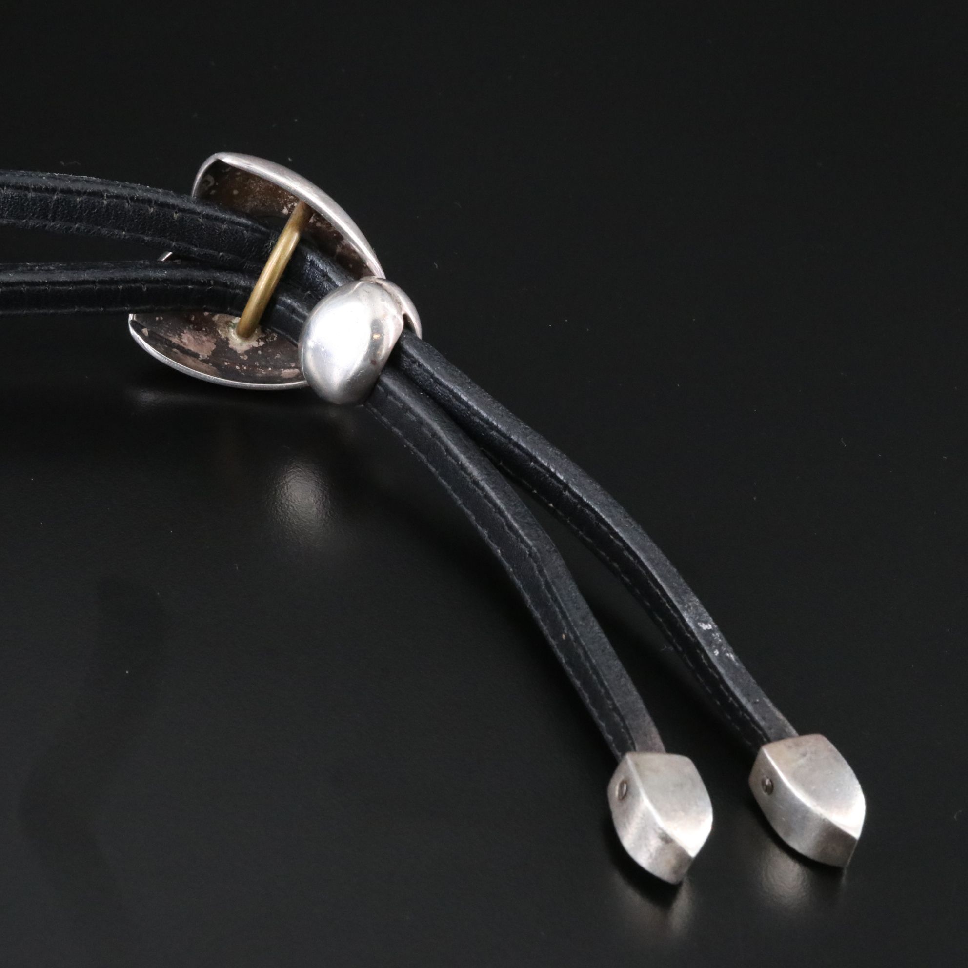 Western Sterling and Leather Bolo Tie