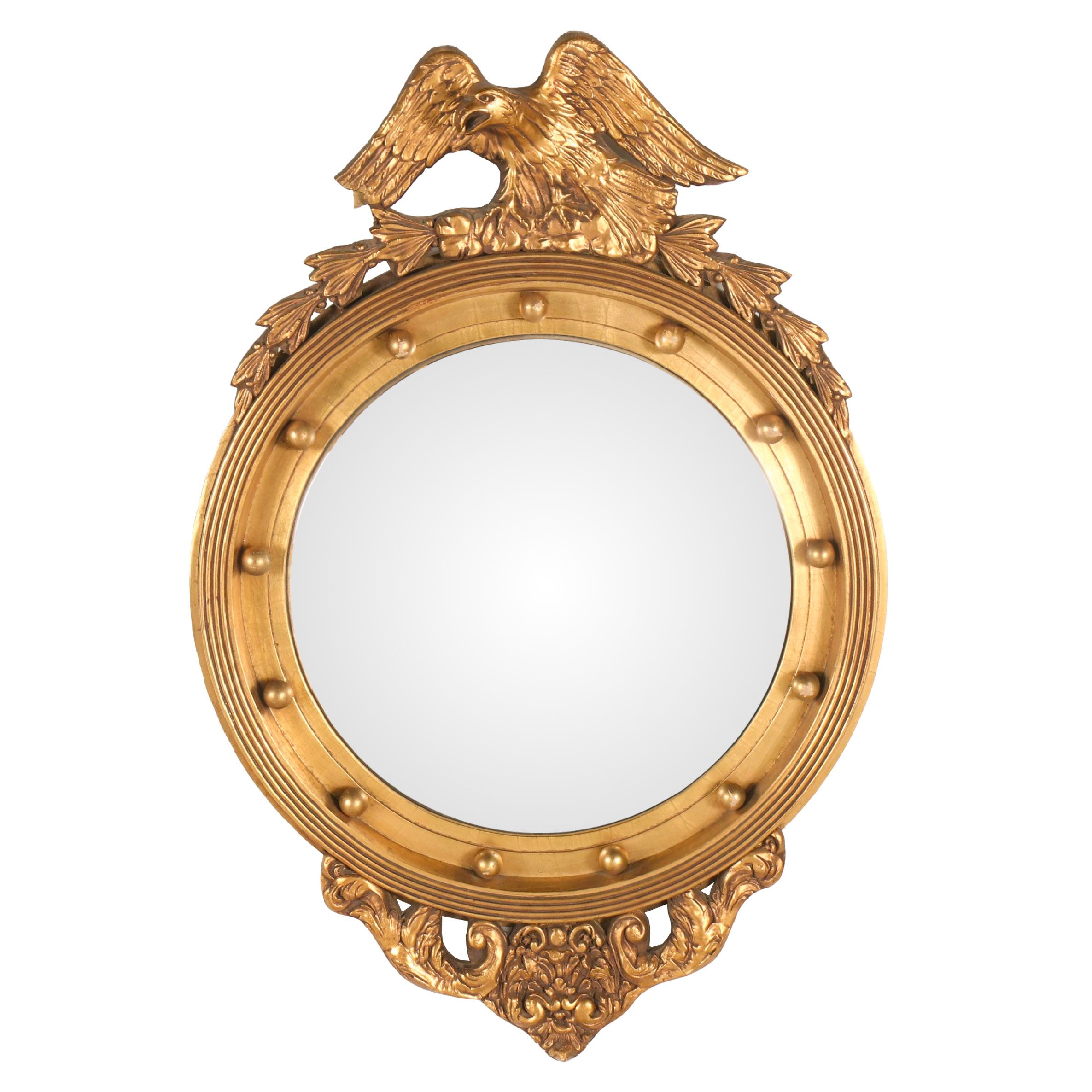 Federal Style Giltwood Wall Bullseye Convex Mirror, Mid-20th Century