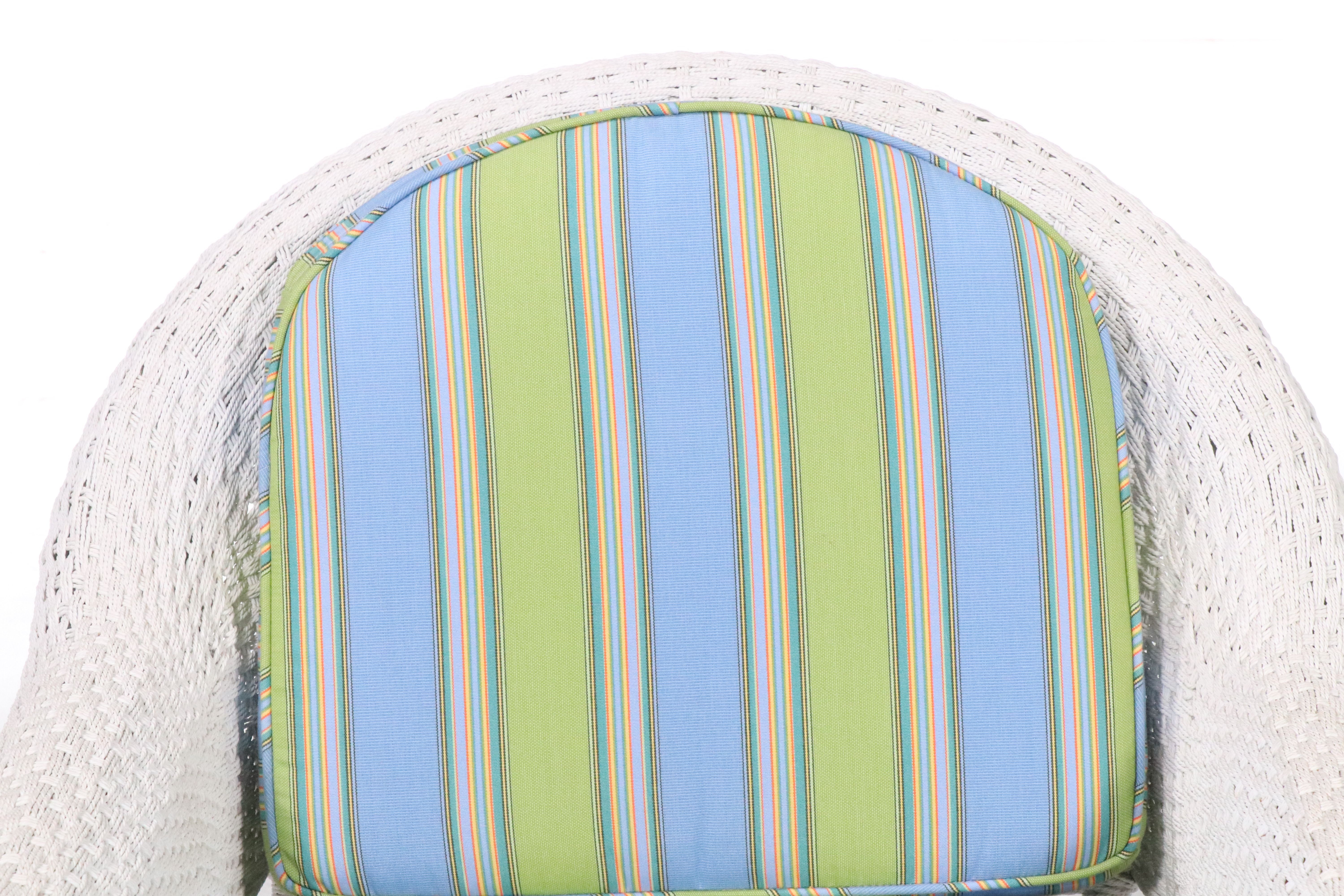 White-Painted Twisted Cord Wicker Rocking Chair and Lounge Chair