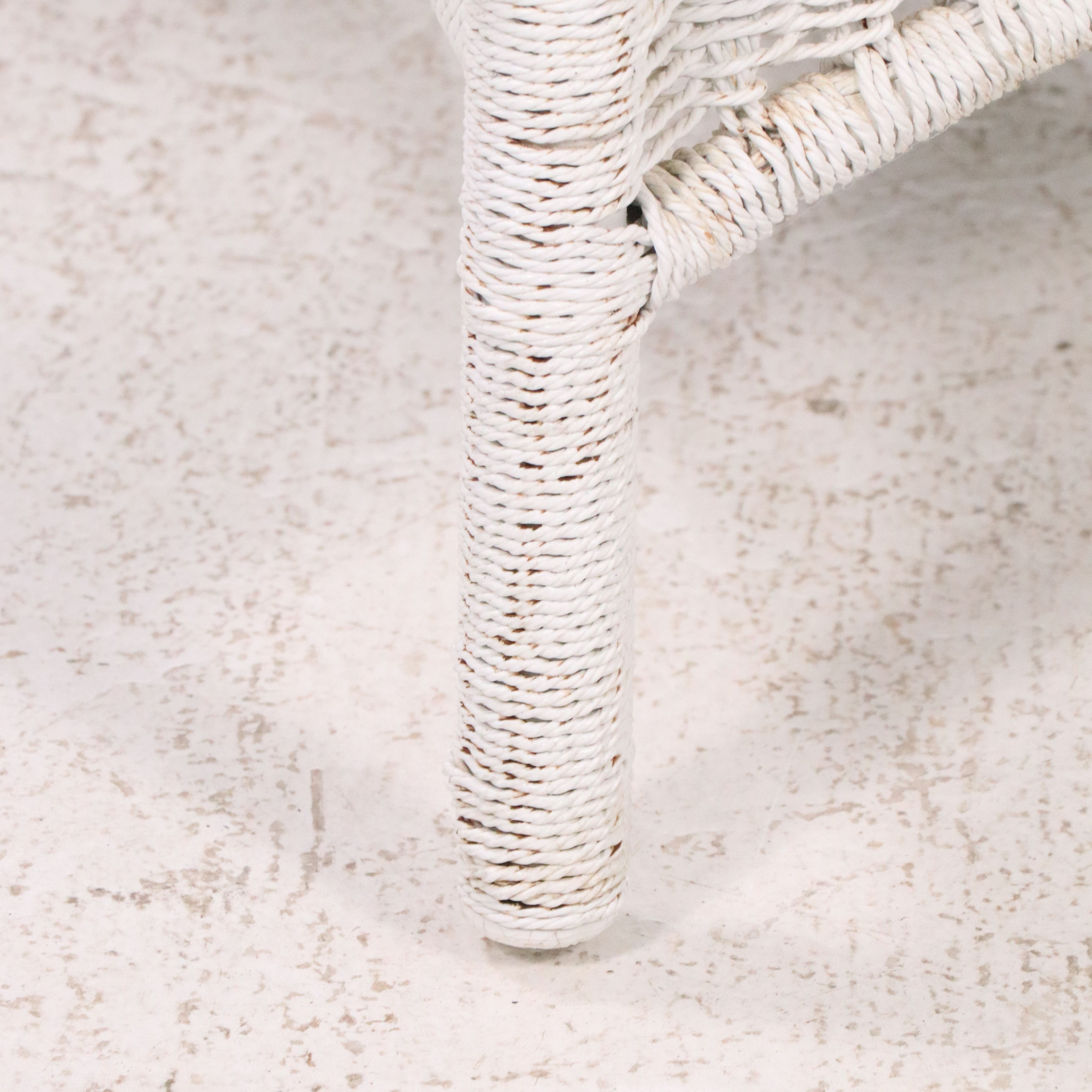 White-Painted Twisted Cord Wicker Rocking Chair and Lounge Chair