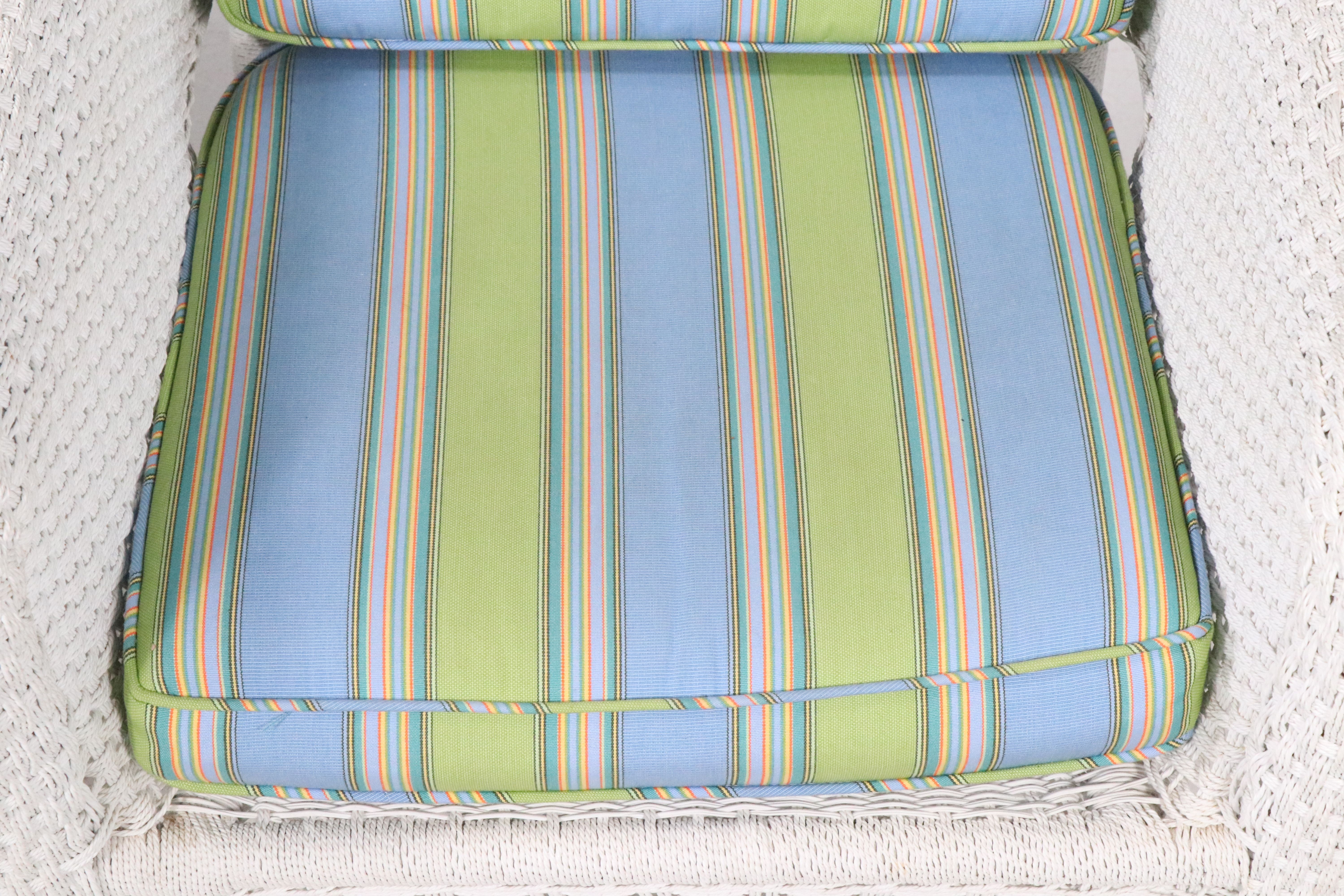 White-Painted Twisted Cord Wicker Rocking Chair and Lounge Chair