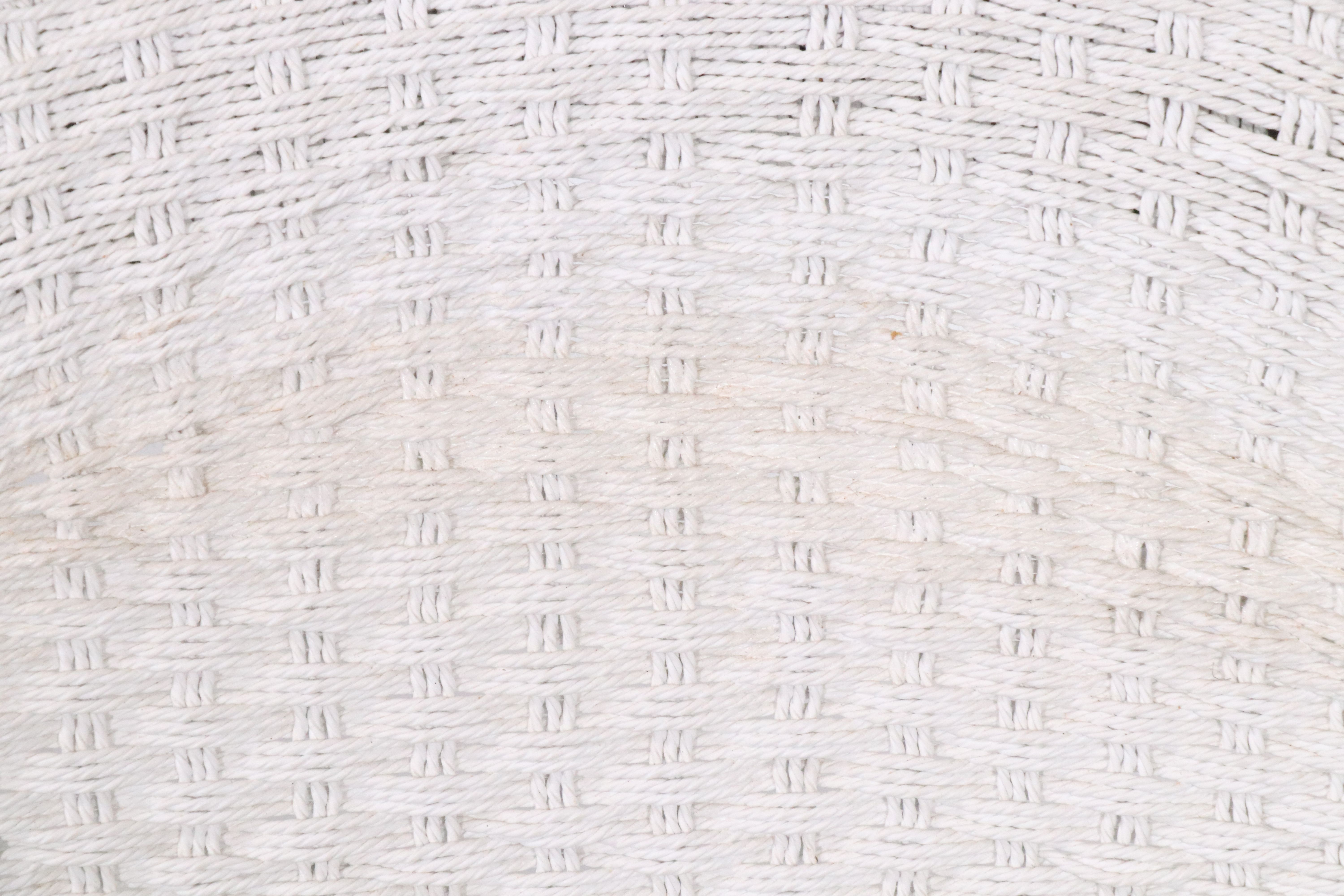 White-Painted Twisted Cord Wicker Rocking Chair and Lounge Chair