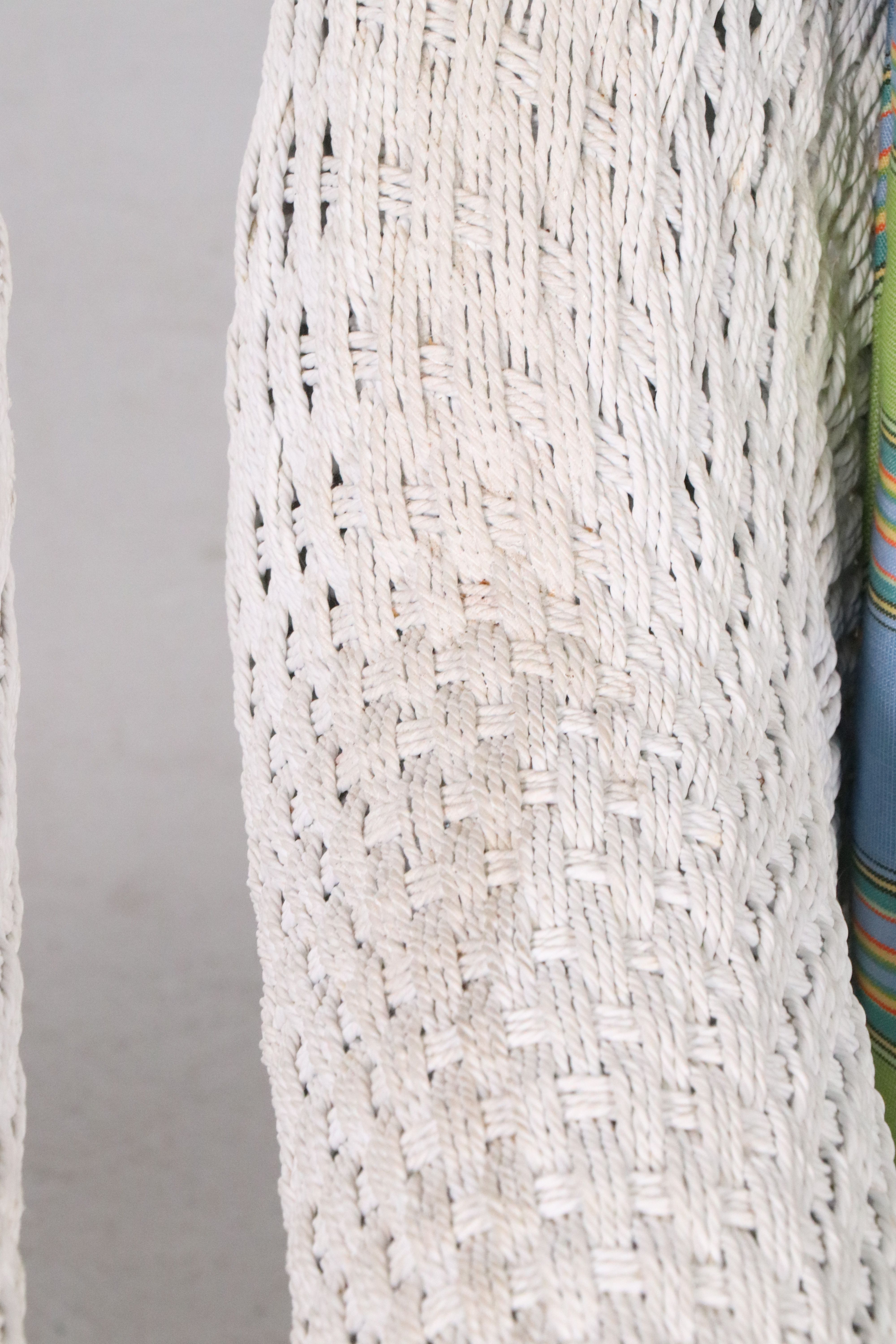 White-Painted Twisted Cord Wicker Rocking Chair and Lounge Chair