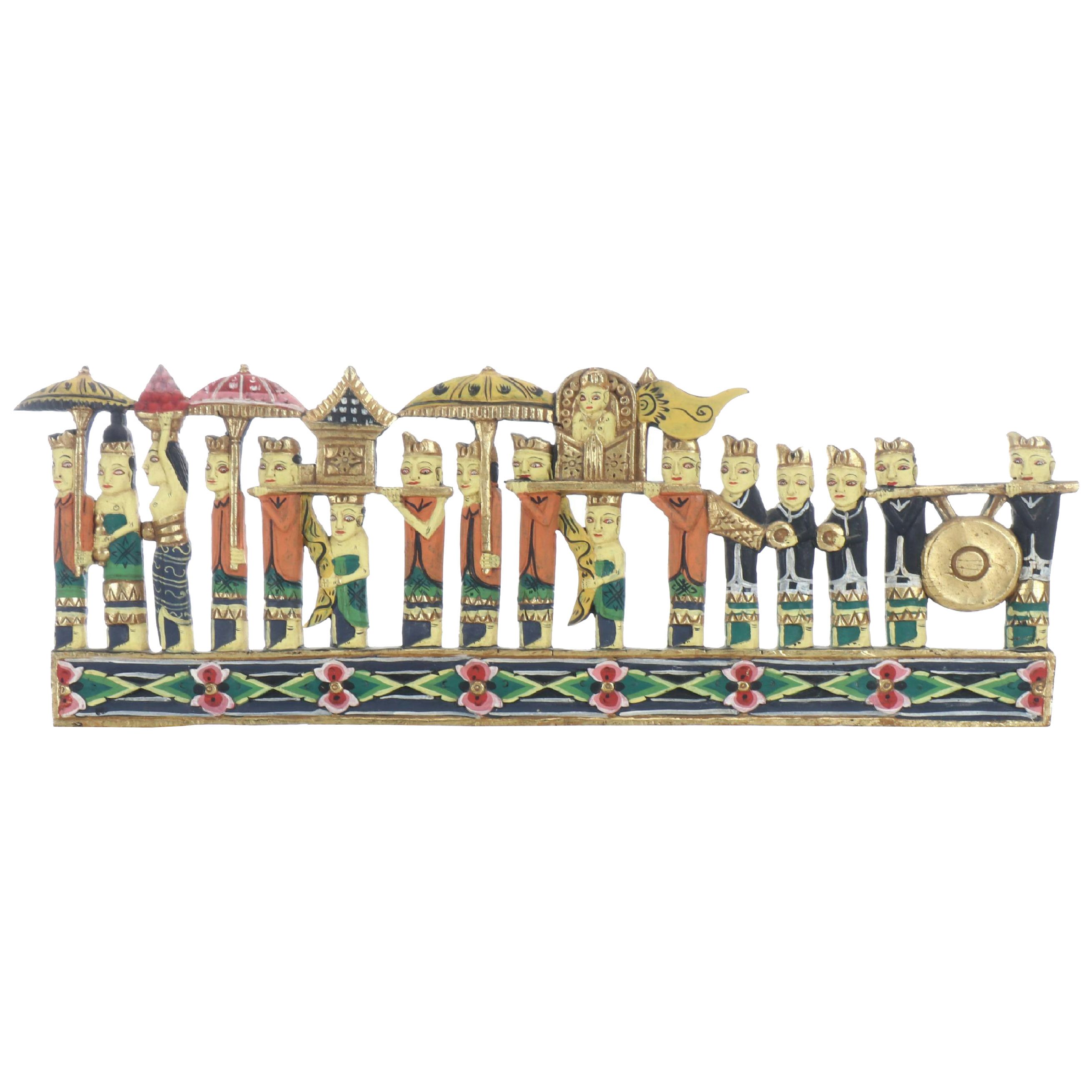 Balinese Processional Polychrome Carved Wood Wall Plaque