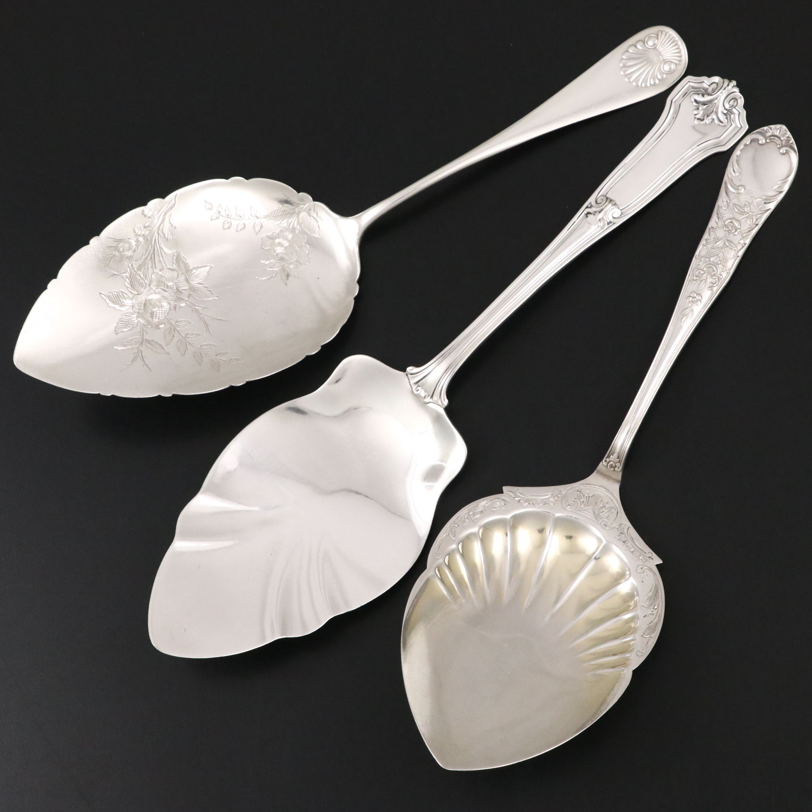 Norwegian and American Silver Cake Serving Spoons, Late 19th/ Early 20th C.