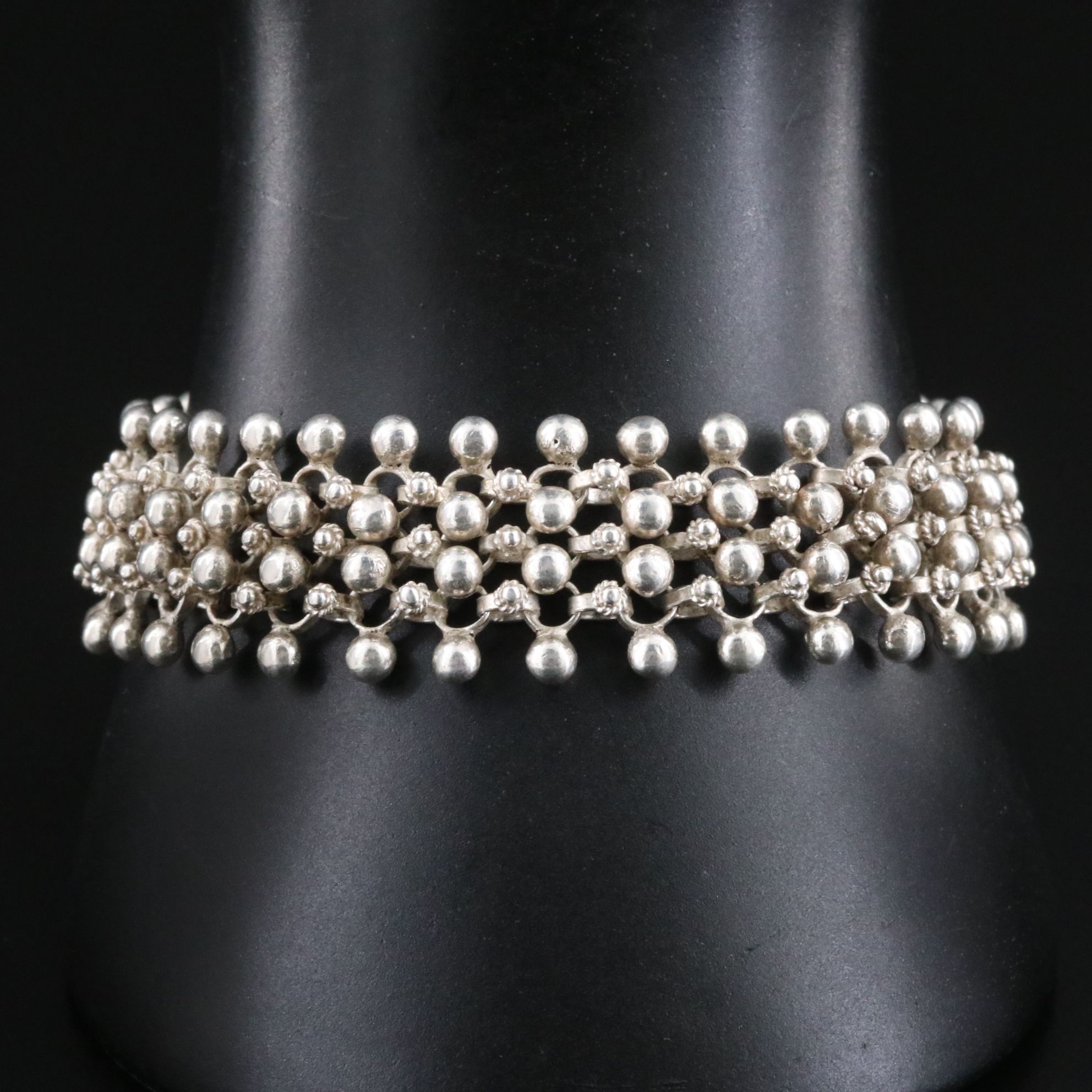 Sterling Bead and Rosette Link Bracelet