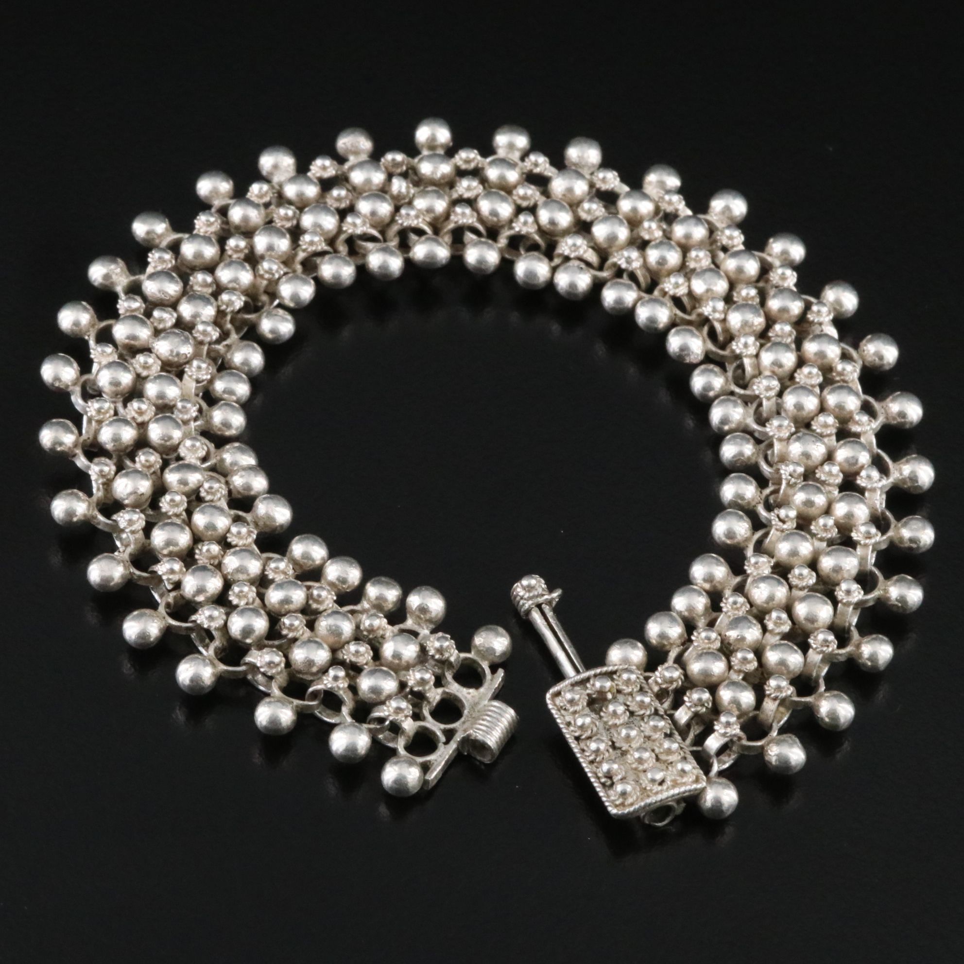 Sterling Bead and Rosette Link Bracelet