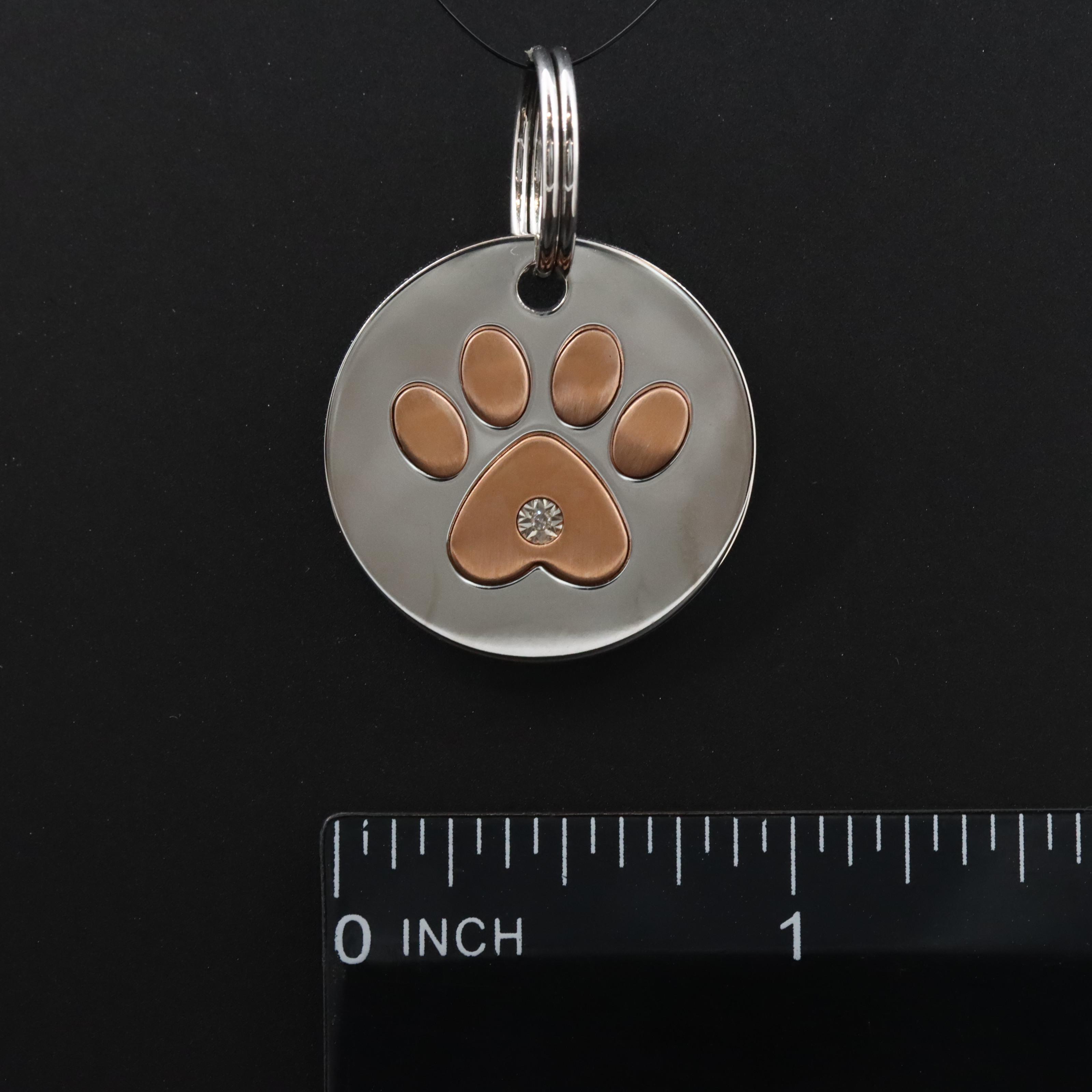 Two Tone Stainless Steel Diamond Dog Paw Key Chain