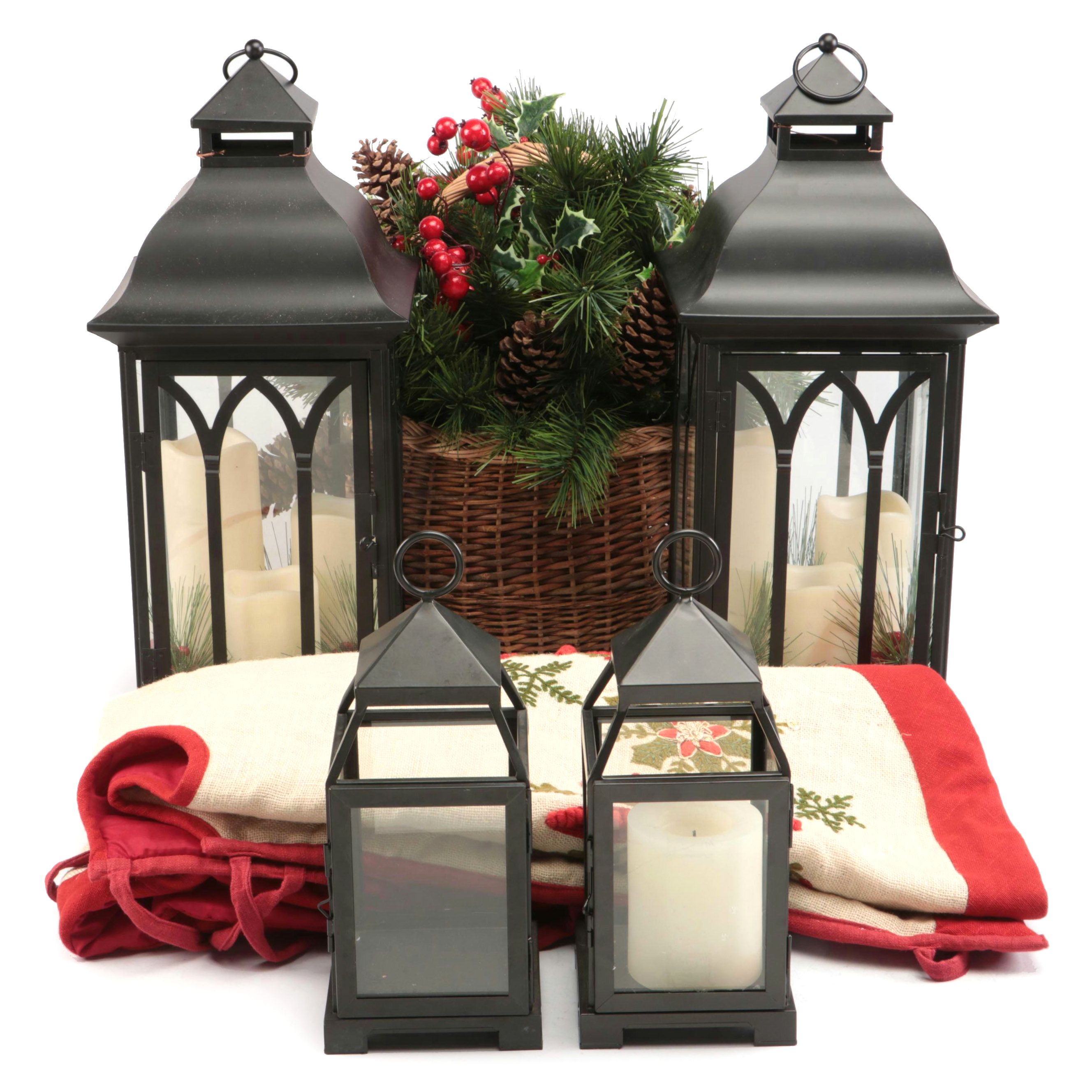 Pottery Barn Metal Lanterns with Peir 1 Jule Tree Skirt with Other Basket