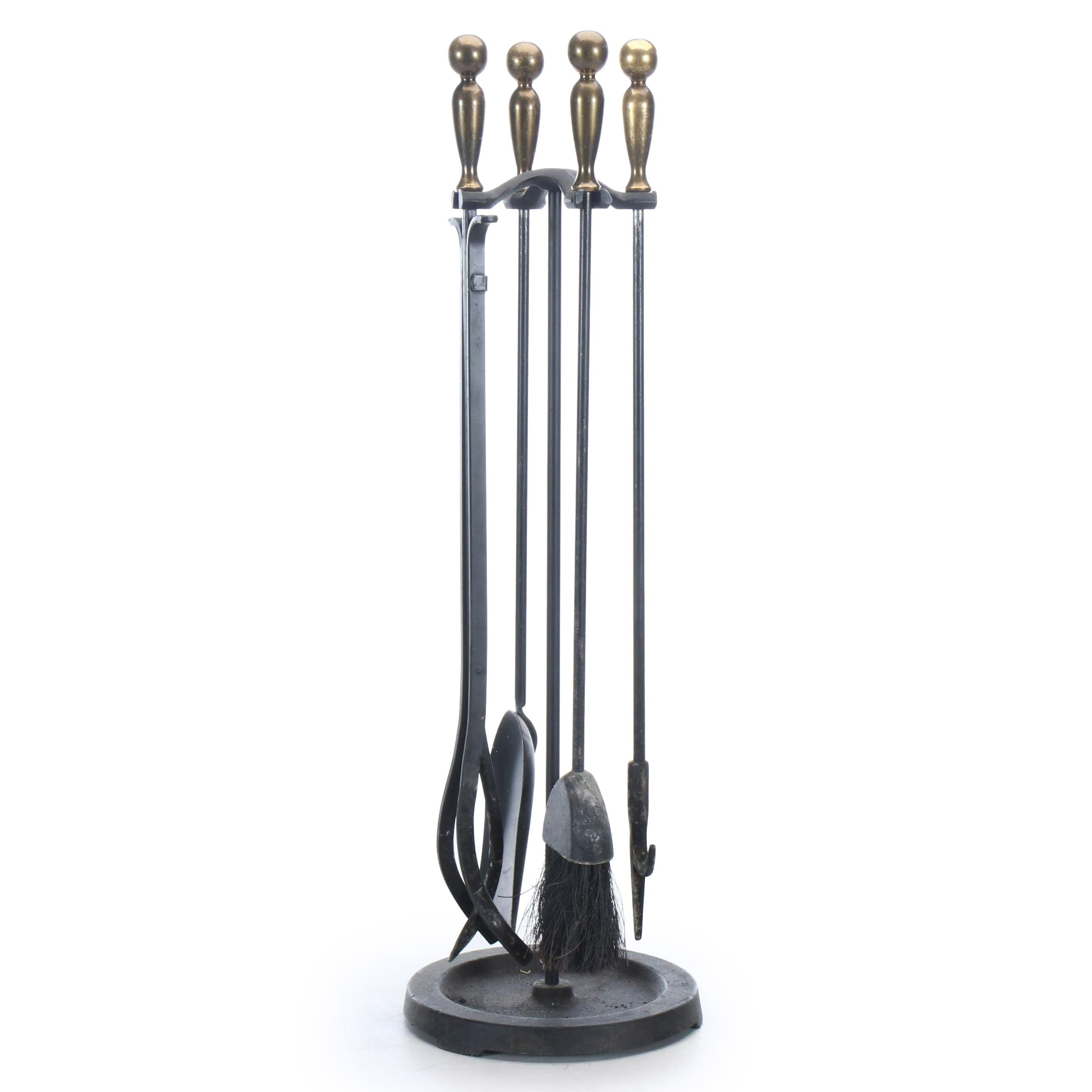Pilgrim Cast Iron and Brass Handled Fireplace Tool Set