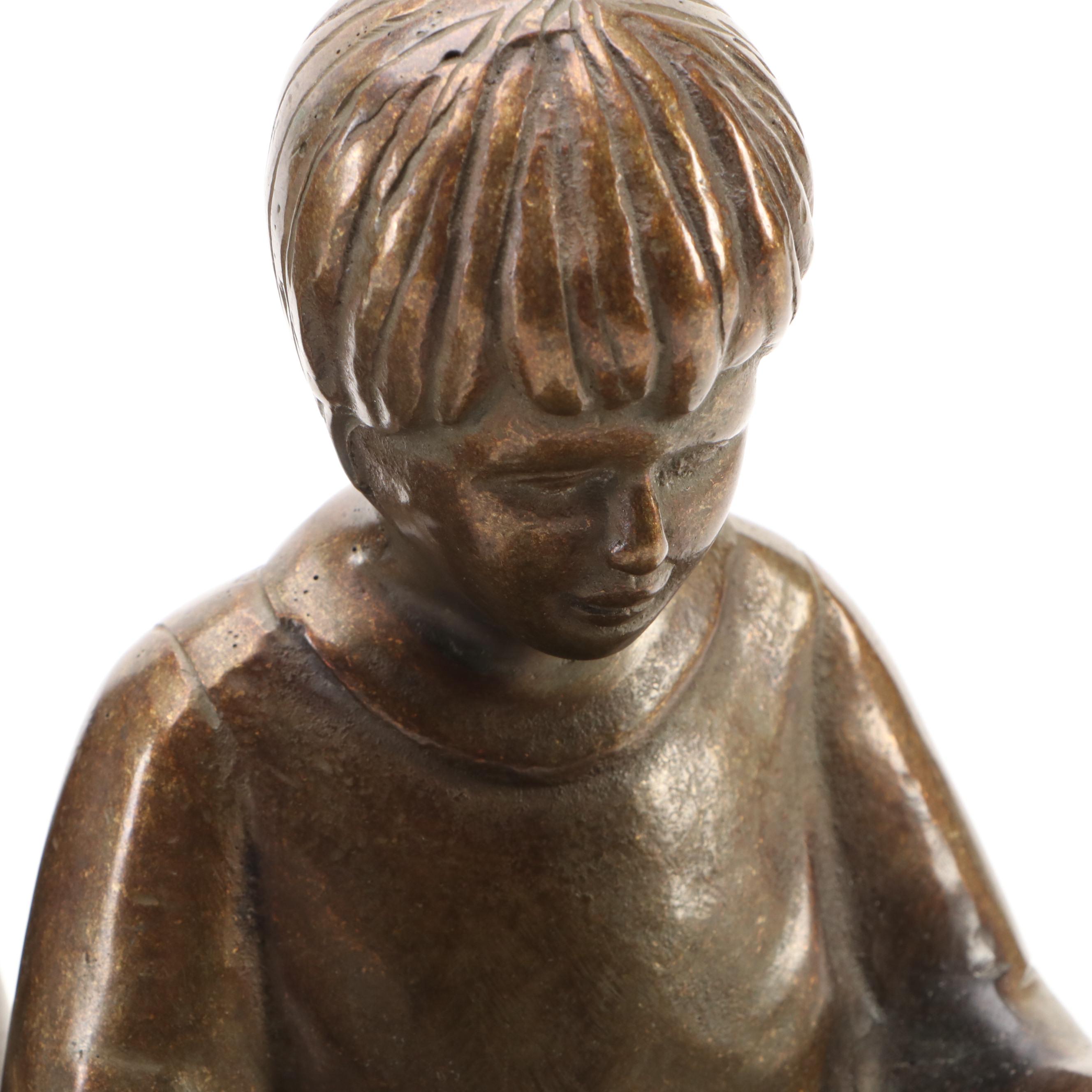 Bronze Figural Bookends of Girl and Boy Reading After Gary Lee Price