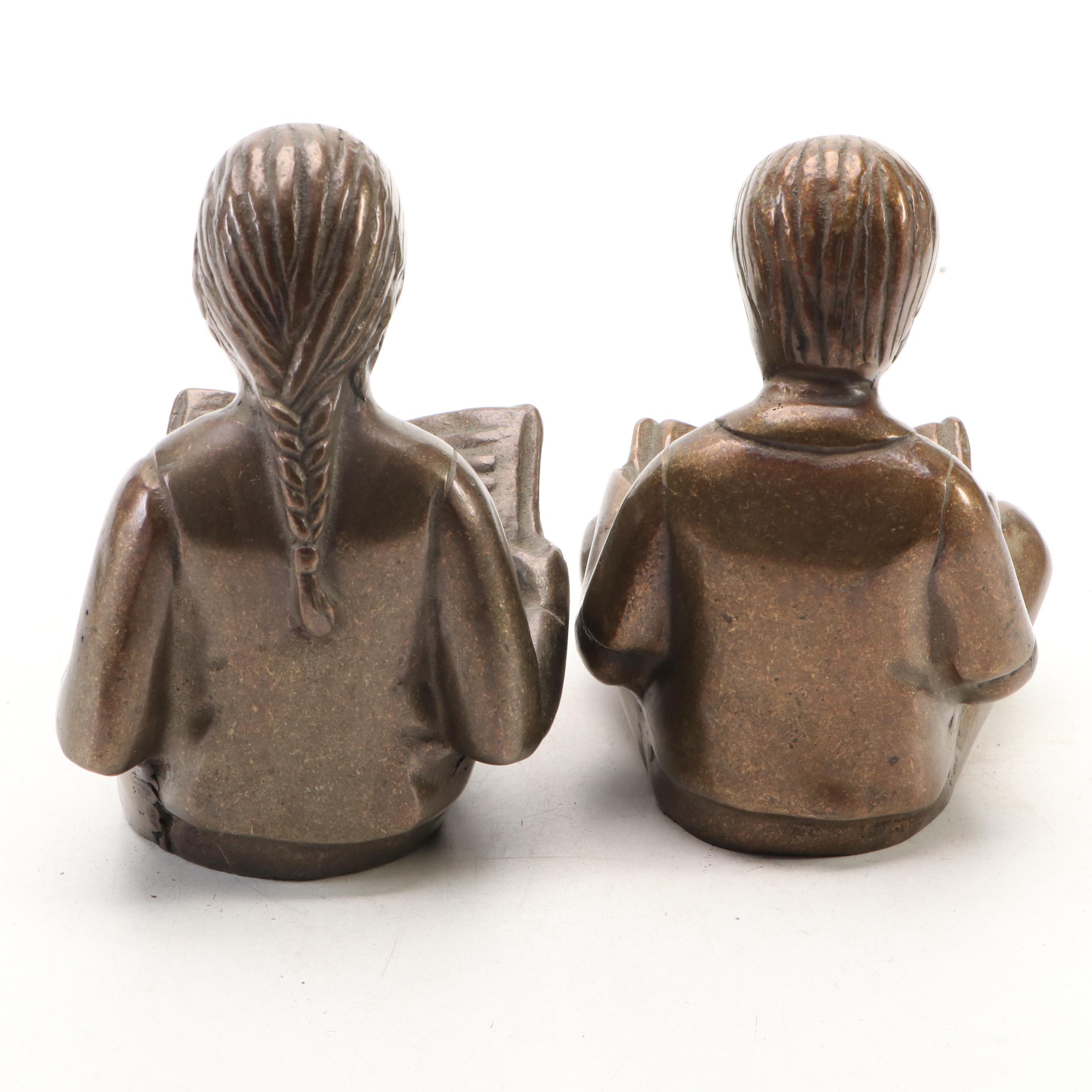 Bronze Figural Bookends of Girl and Boy Reading After Gary Lee Price