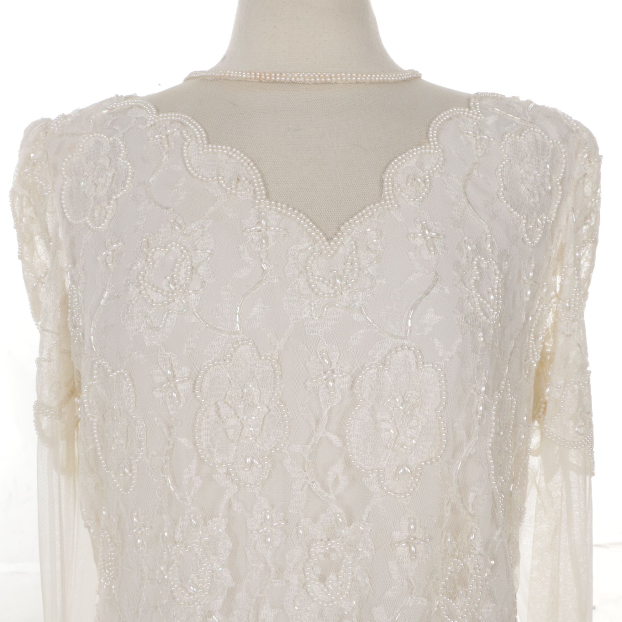 Beaded Drama Embellished Ivory Lace and Chiffon Wedding Dress