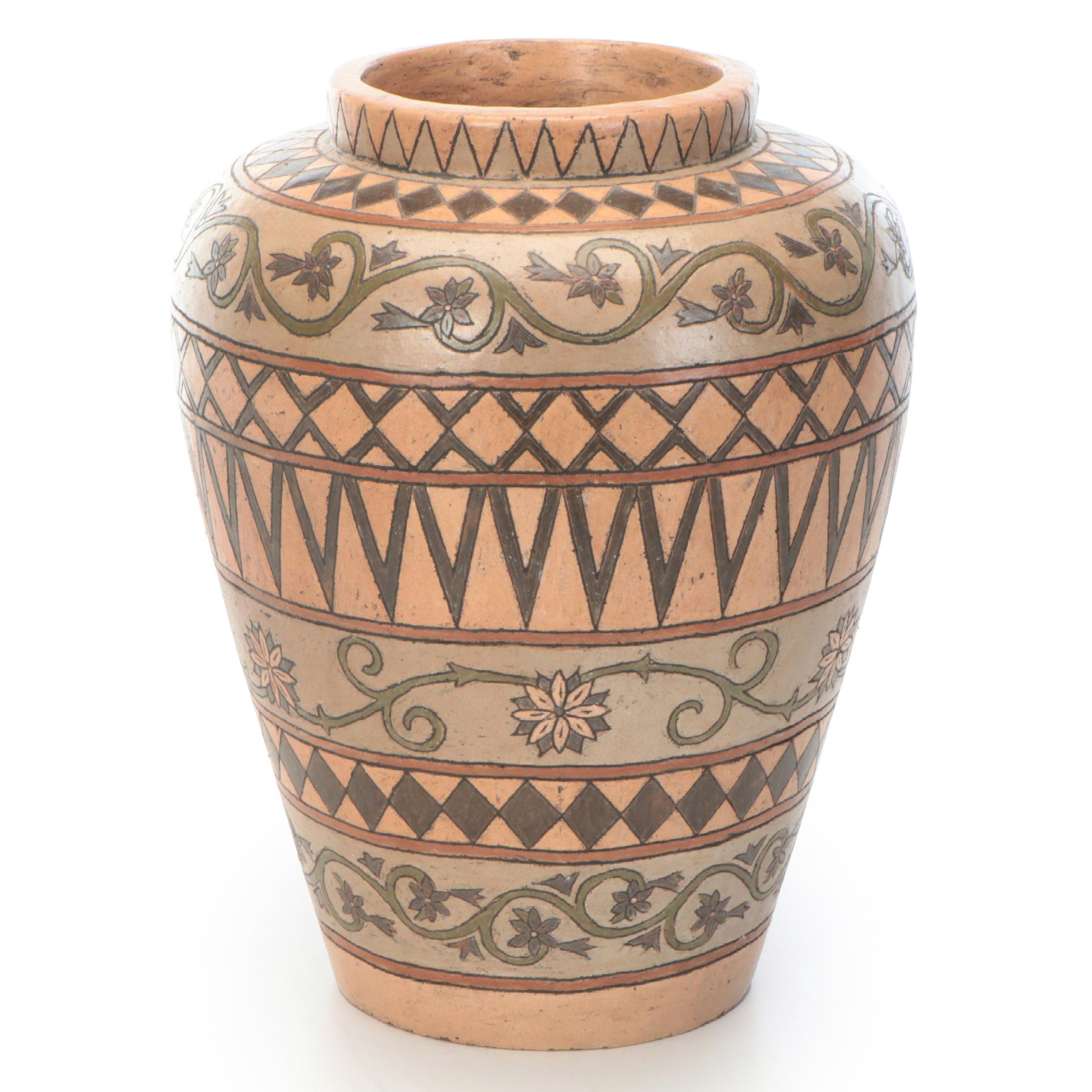 Mexican Art Pottery Hand-Etched Terracotta Planter