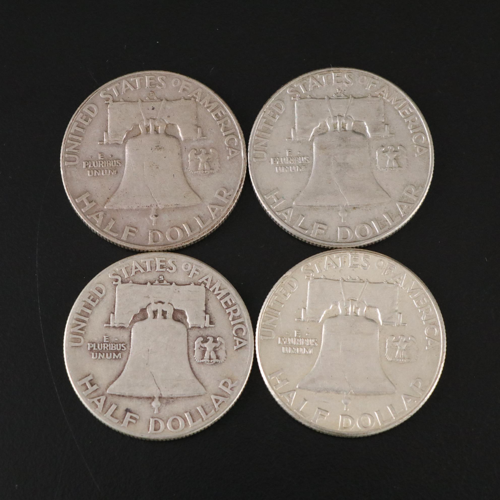Fifteen Franklin Half Dollars and Four 1964 Kennedy Silver Half Dollars