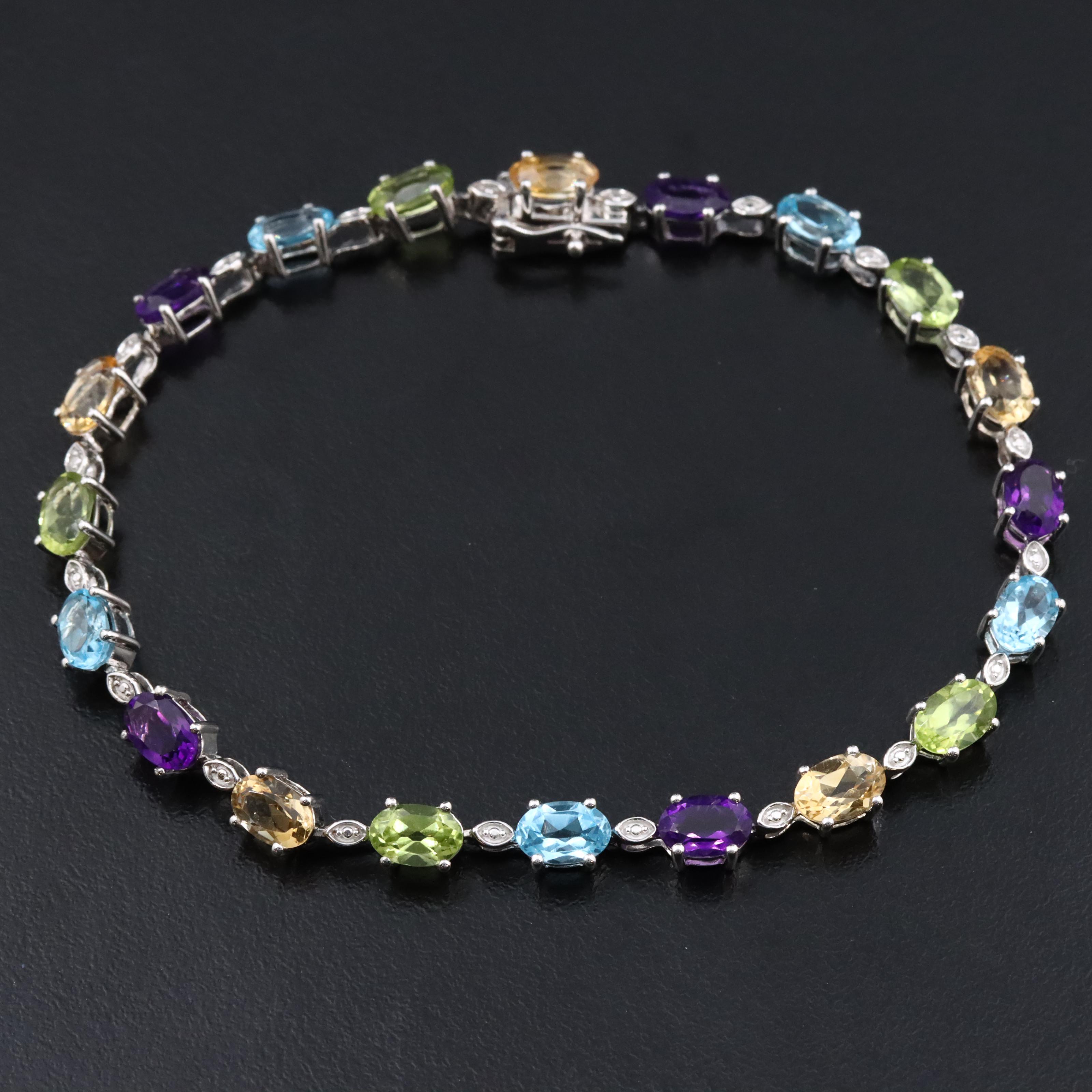 Sterling Peridot, Amethyst and Blue Topaz Bracelet