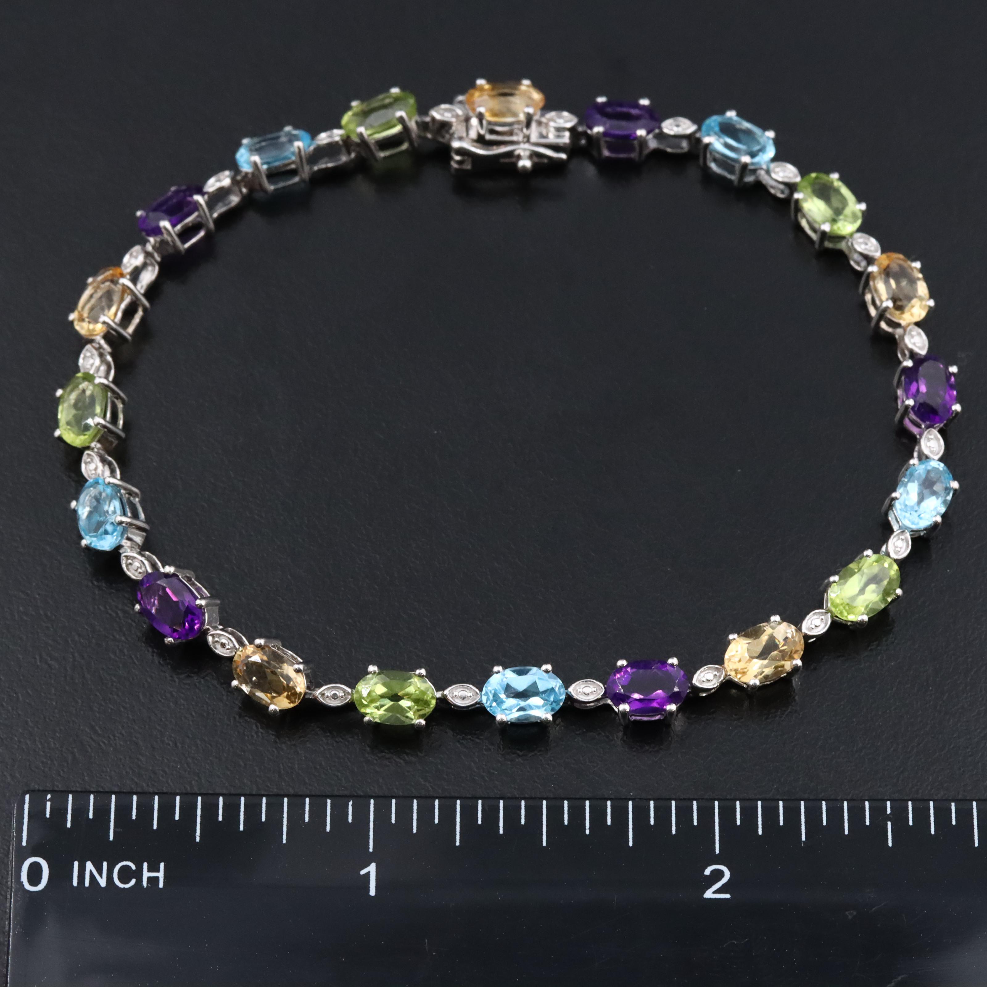 Sterling Peridot, Amethyst and Blue Topaz Bracelet