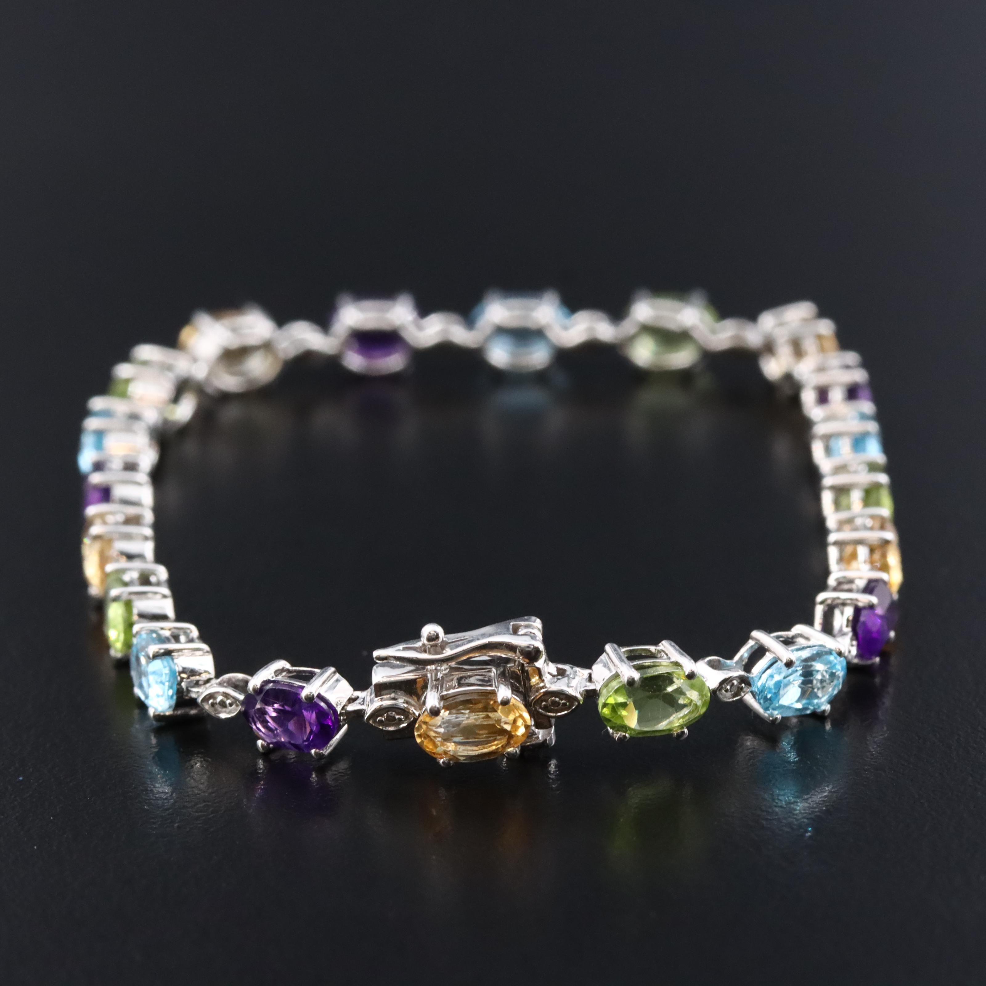 Sterling Peridot, Amethyst and Blue Topaz Bracelet