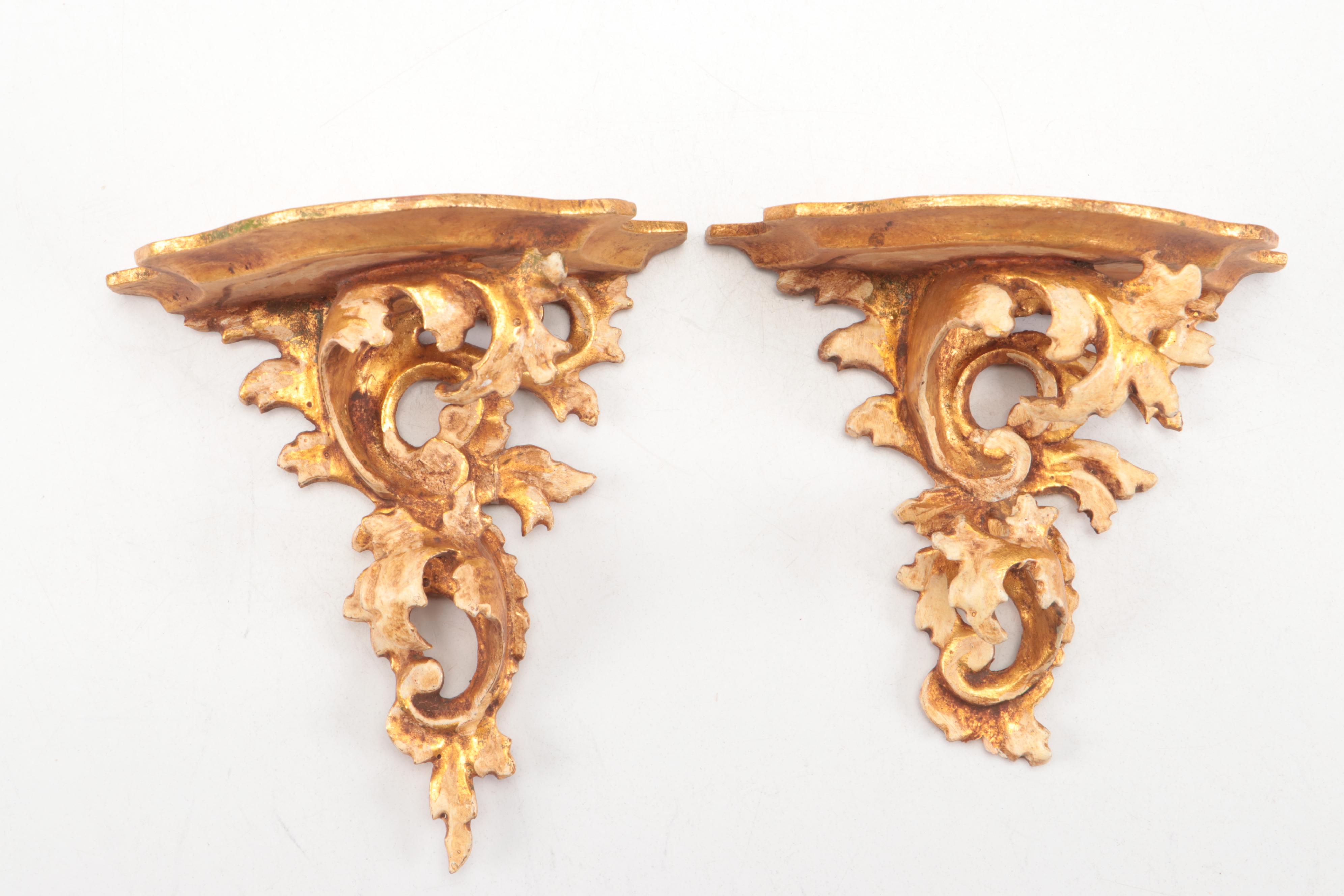 Italian Rococo Style Ceramic Cherub Wall Décor with Gold Gilt Wood Mantles