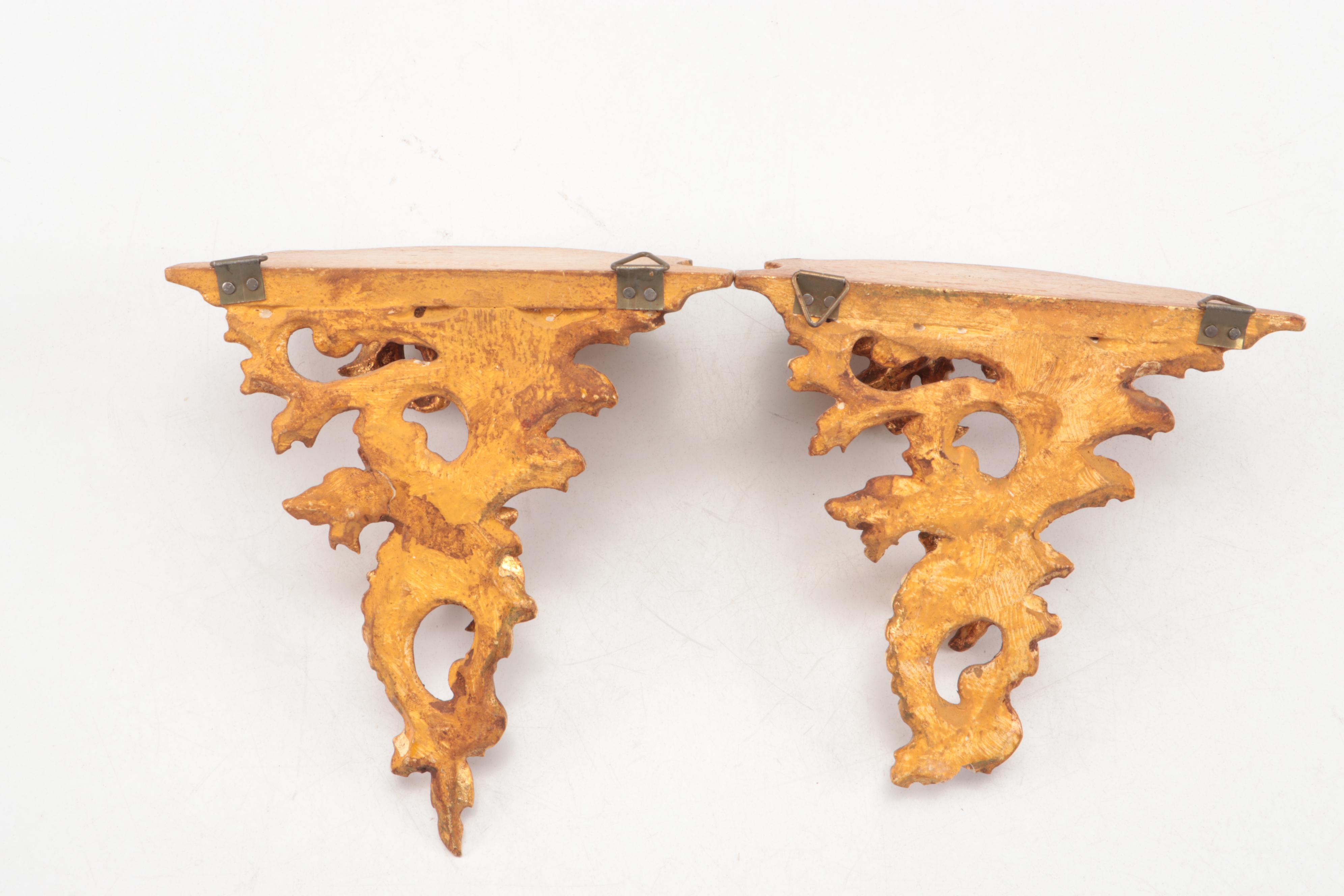 Italian Rococo Style Ceramic Cherub Wall Décor with Gold Gilt Wood Mantles