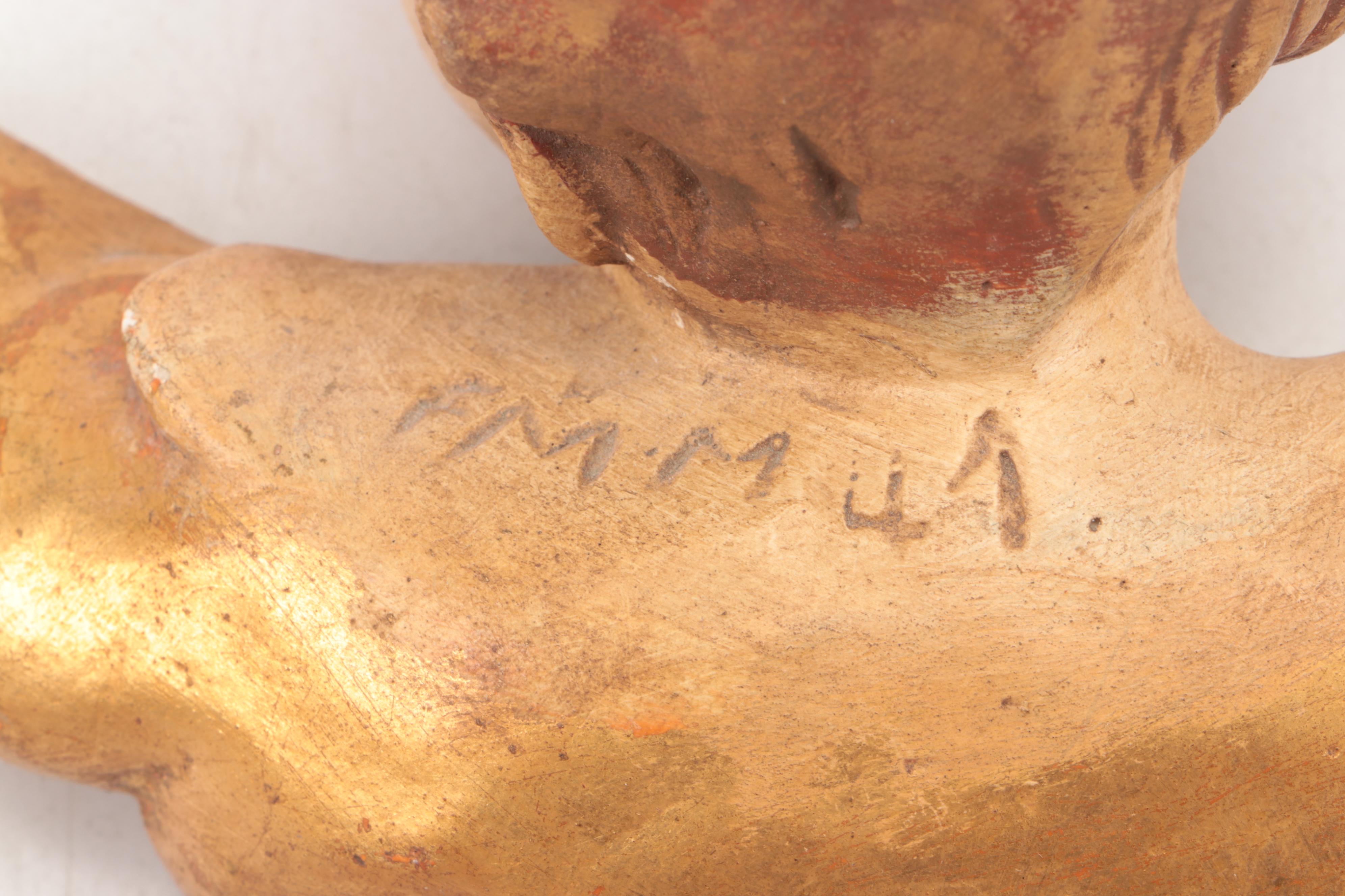 Italian Rococo Style Ceramic Cherub Wall Décor with Gold Gilt Wood Mantles