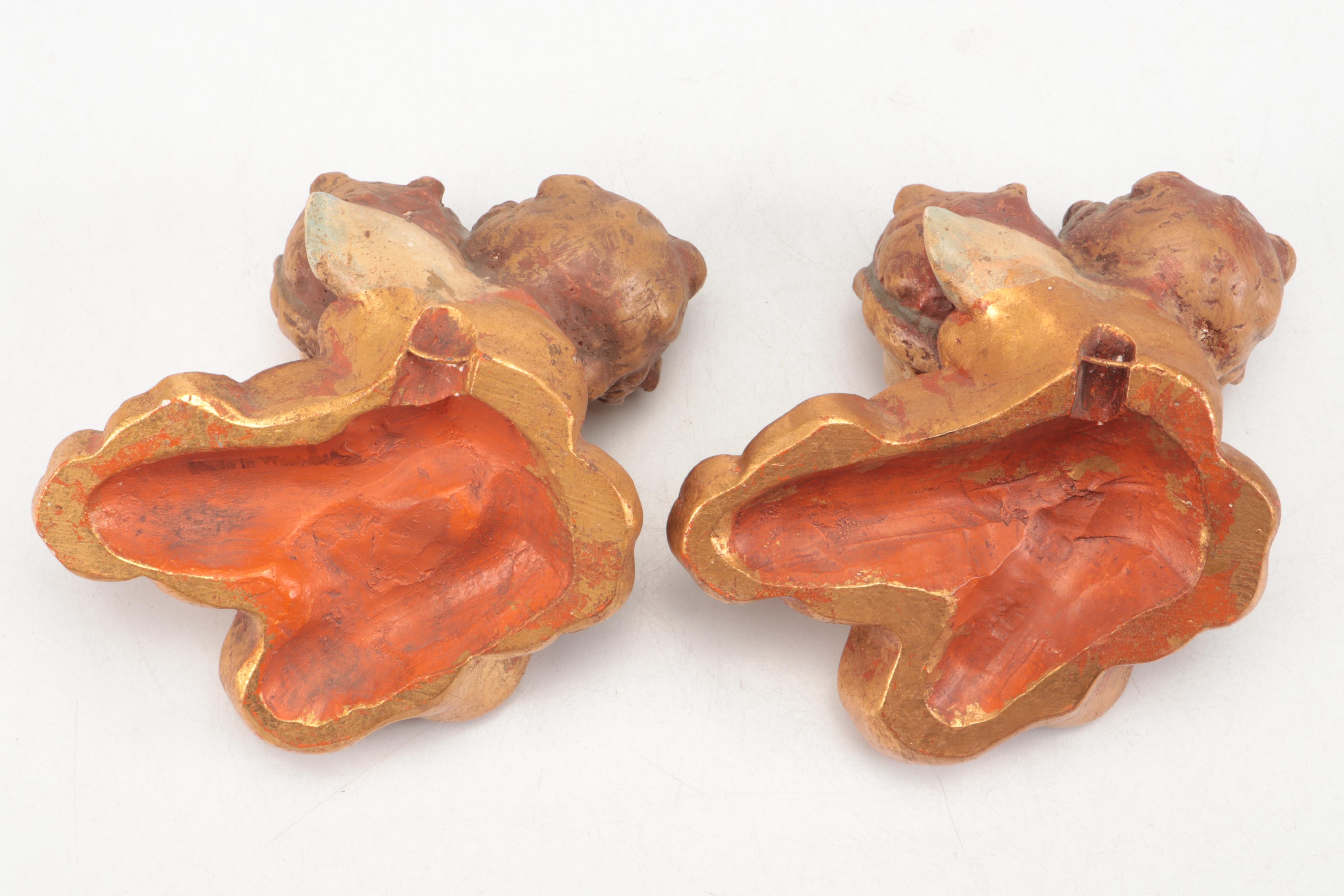 Italian Rococo Style Ceramic Cherub Wall Décor with Gold Gilt Wood Mantles