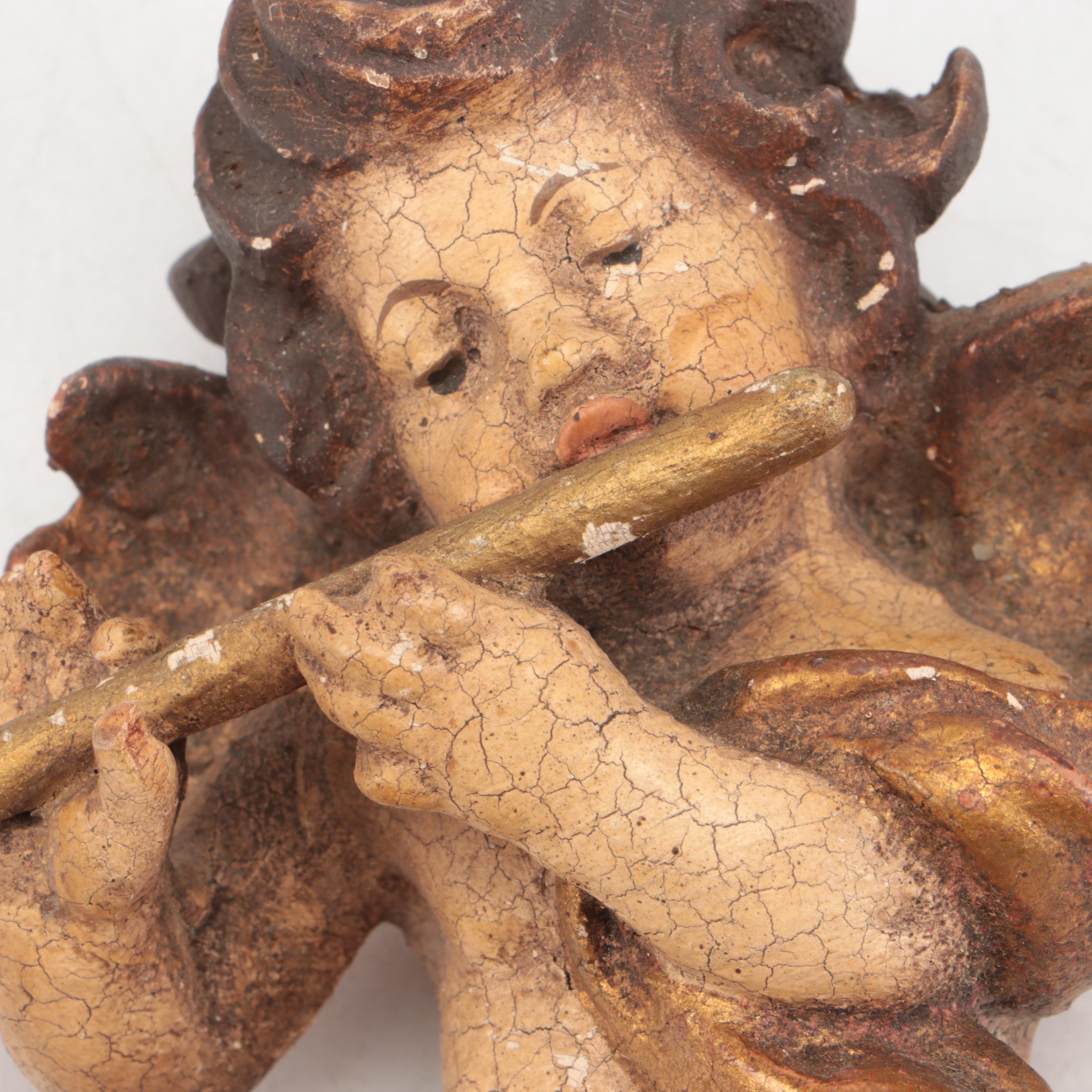 Italian Rococo Style Ceramic Cherub Wall Décor with Gold Gilt Wood Mantles