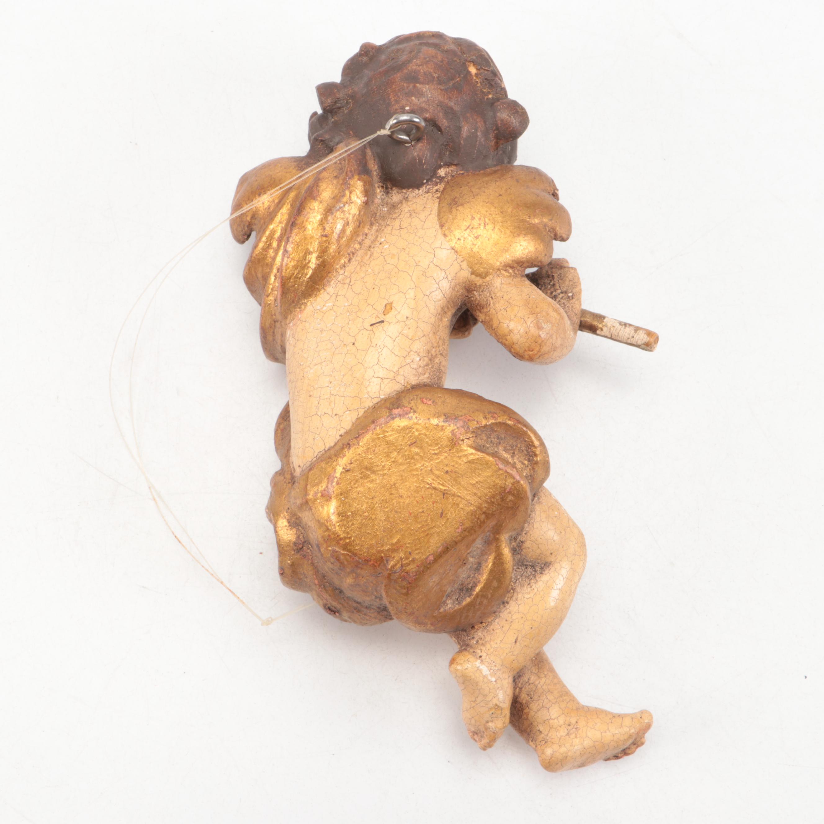 Italian Rococo Style Ceramic Cherub Wall Décor with Gold Gilt Wood Mantles