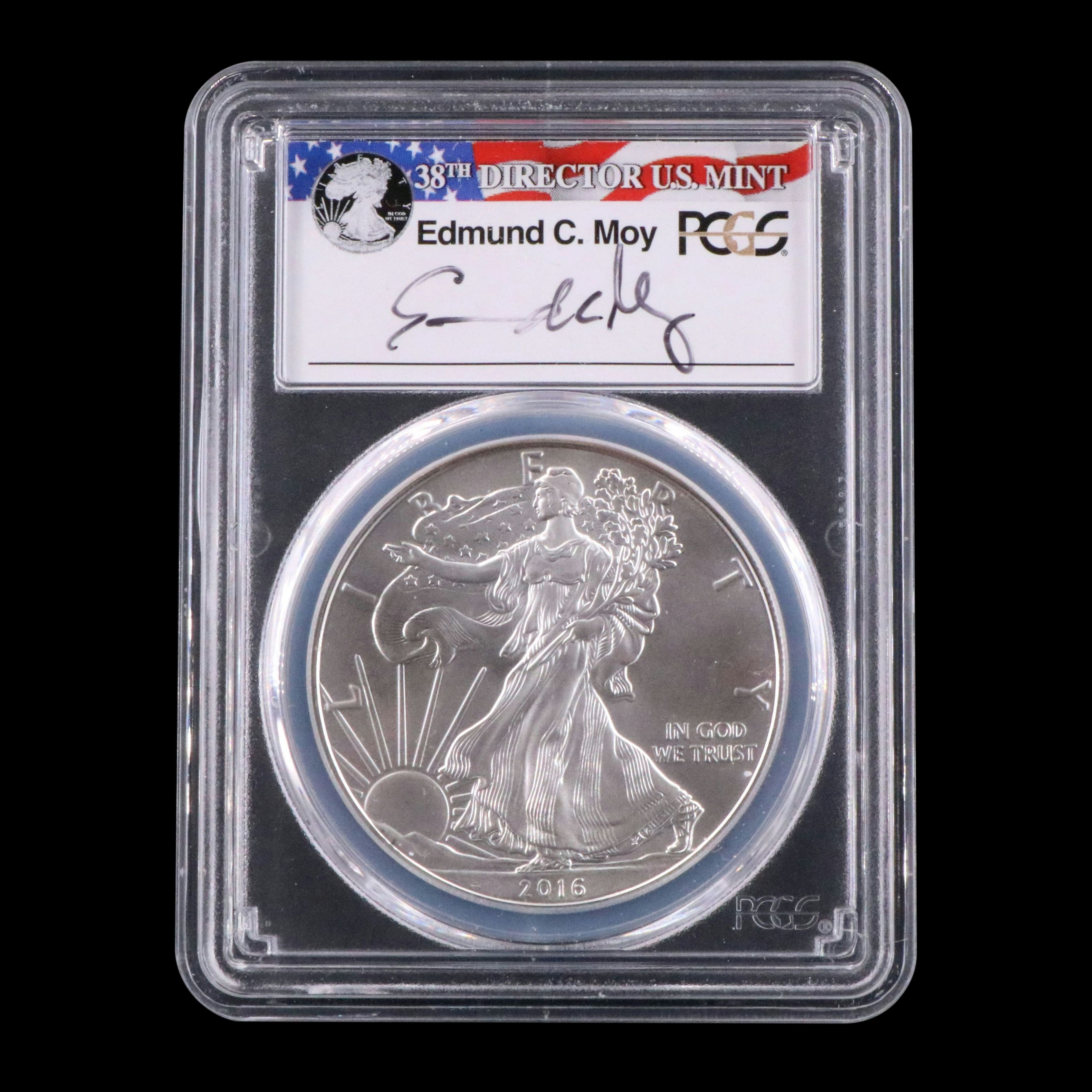 PCGS Graded MS70 2016 American Silver Eagle, Signed Slab Label