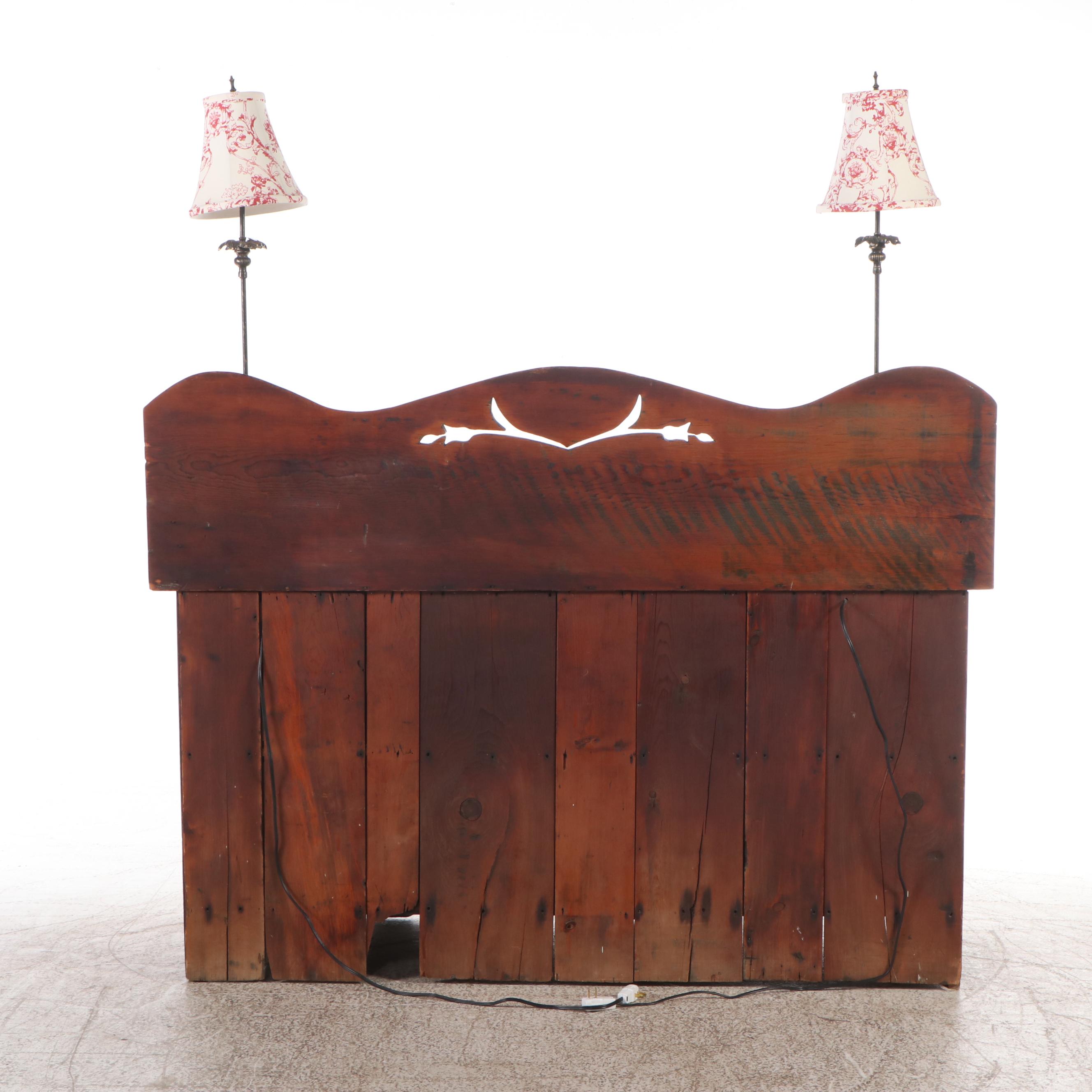 Handmade New Hampshire Pine Dry Sink, circa 1850, with Pair of Banquet Lamps