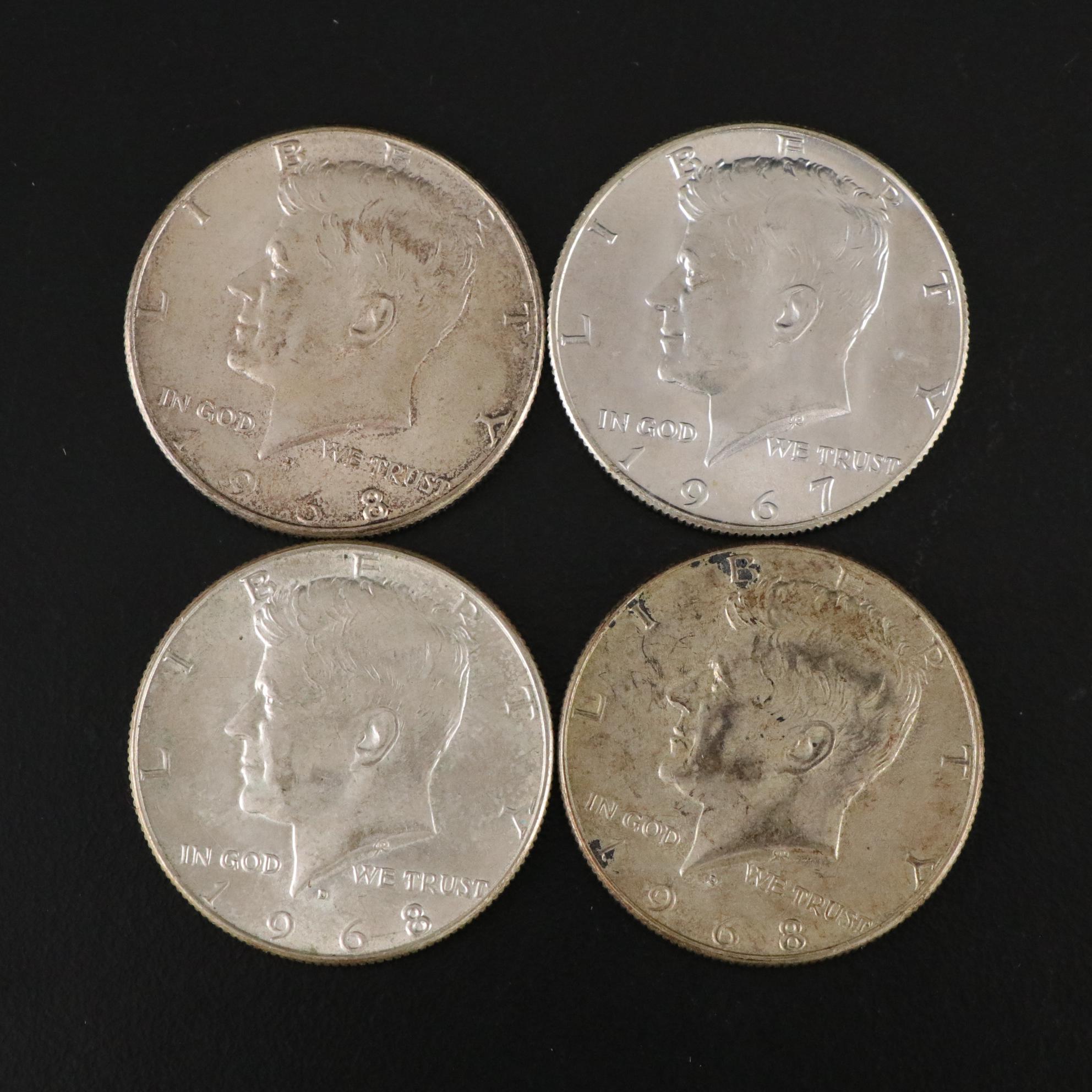 Twenty-One Kennedy 40% Silver Half Dollars, 1966-1968