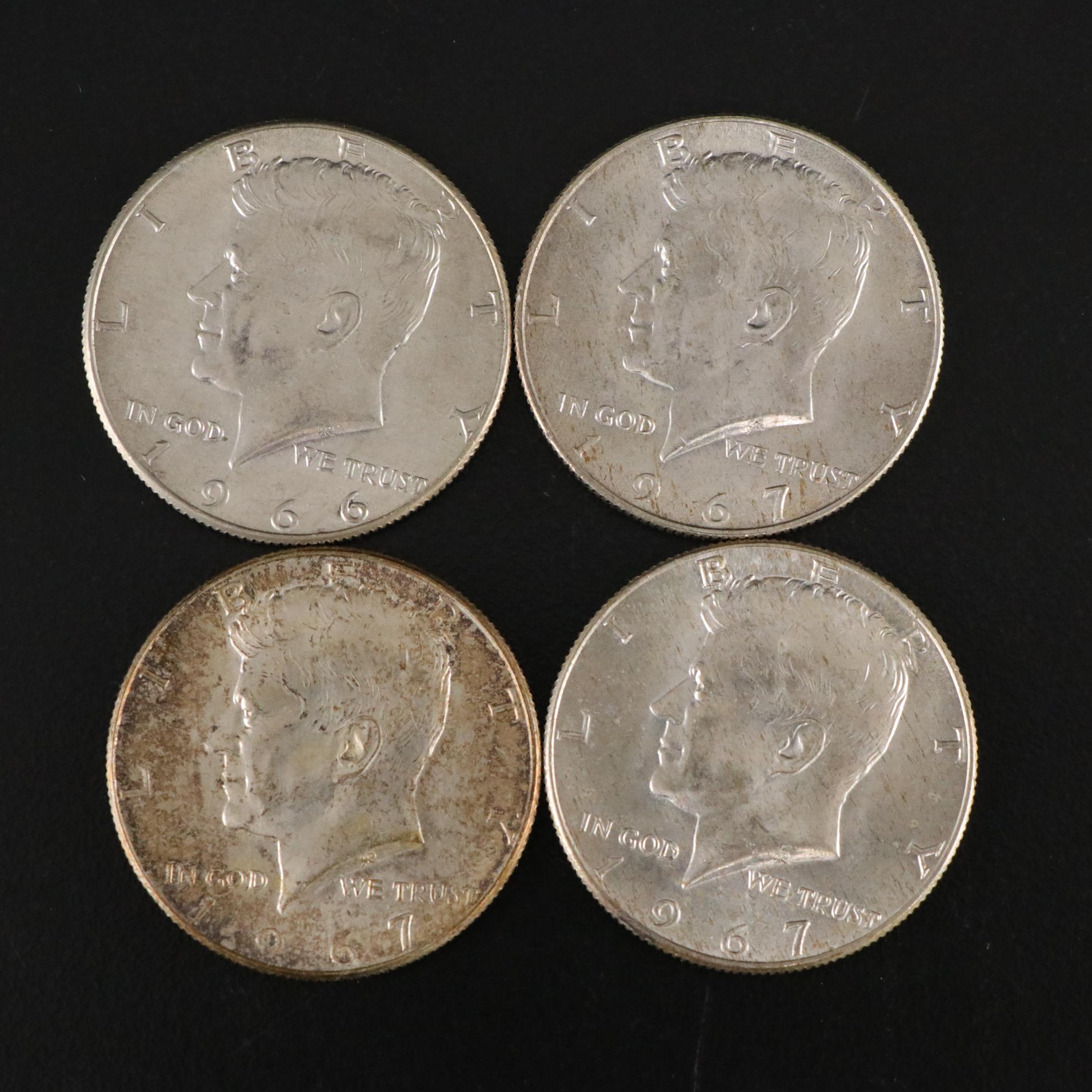 Twenty-One Kennedy 40% Silver Half Dollars, 1966-1968